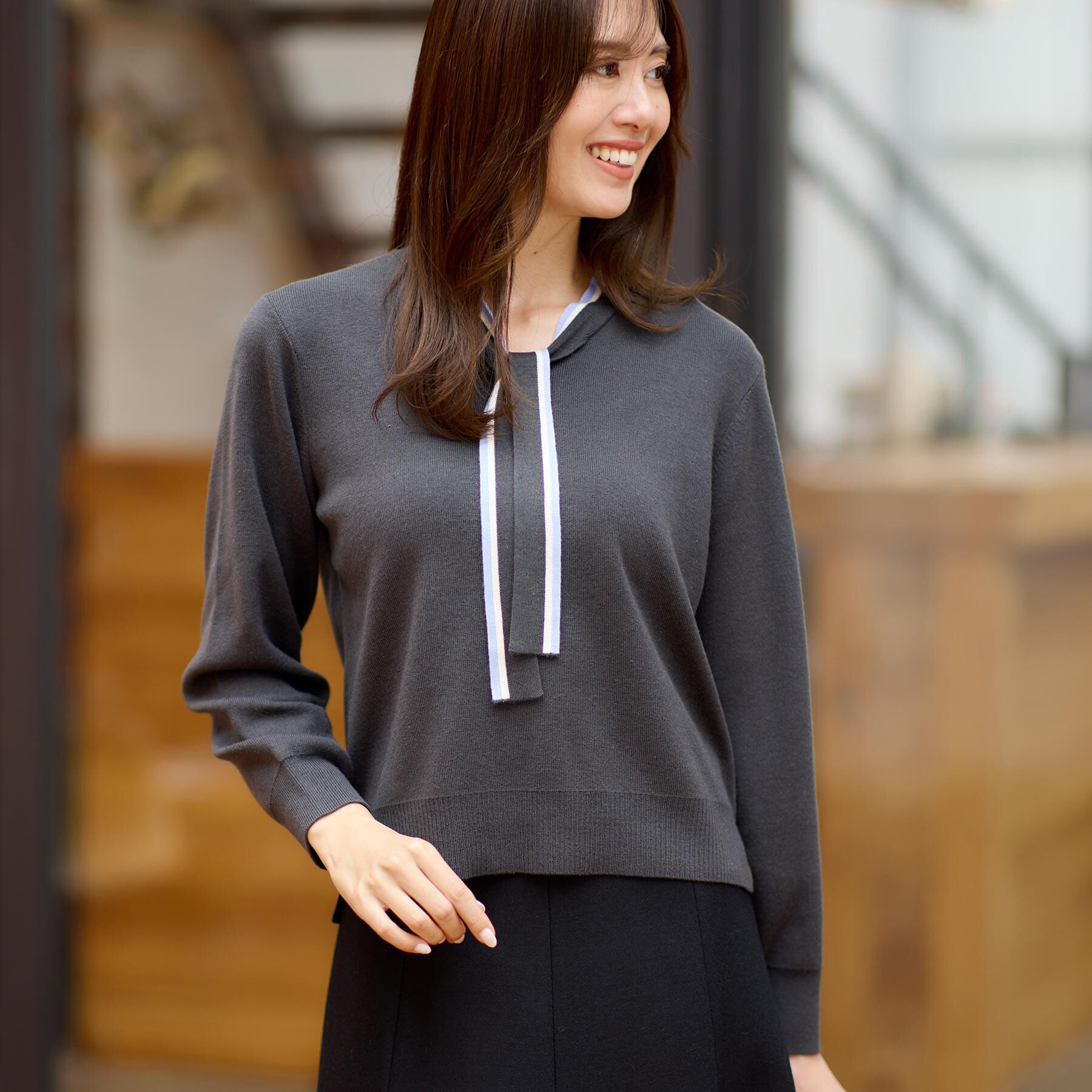 Reflect「【秋映え／なめらかな着心地】バイカラーボウタイ付きニット」|ニット・セーター|