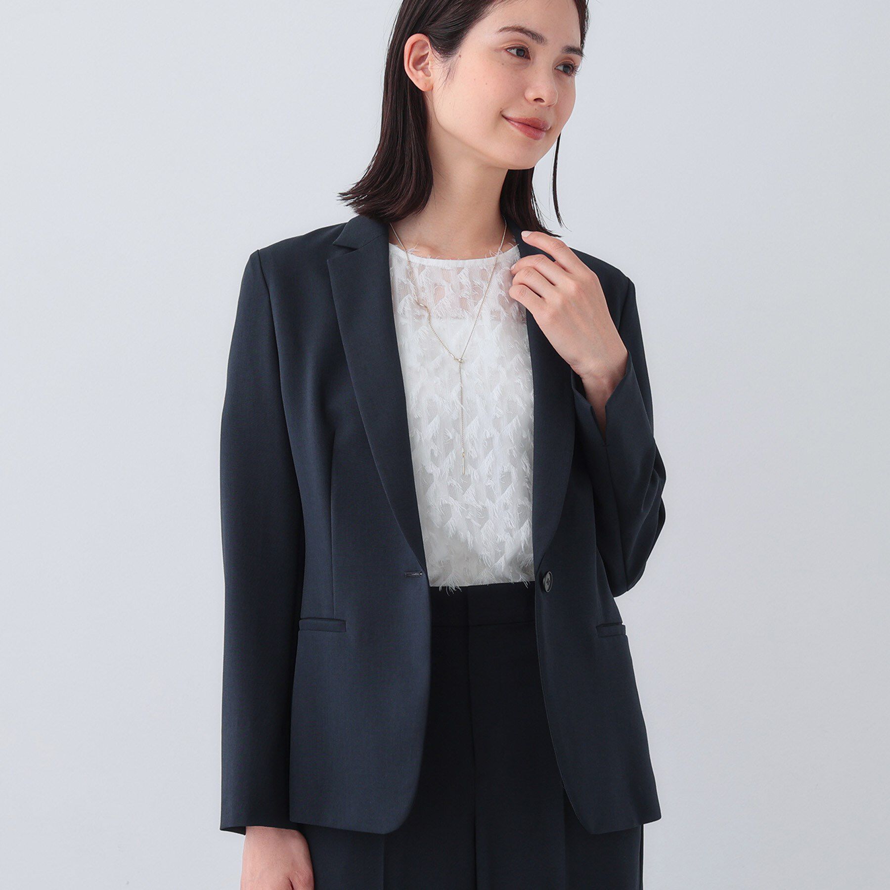 INDIVI「【定番スーツ／UVケア／洗える】ウール調テーラードジャケット」|スーツ|ネイビー(093)