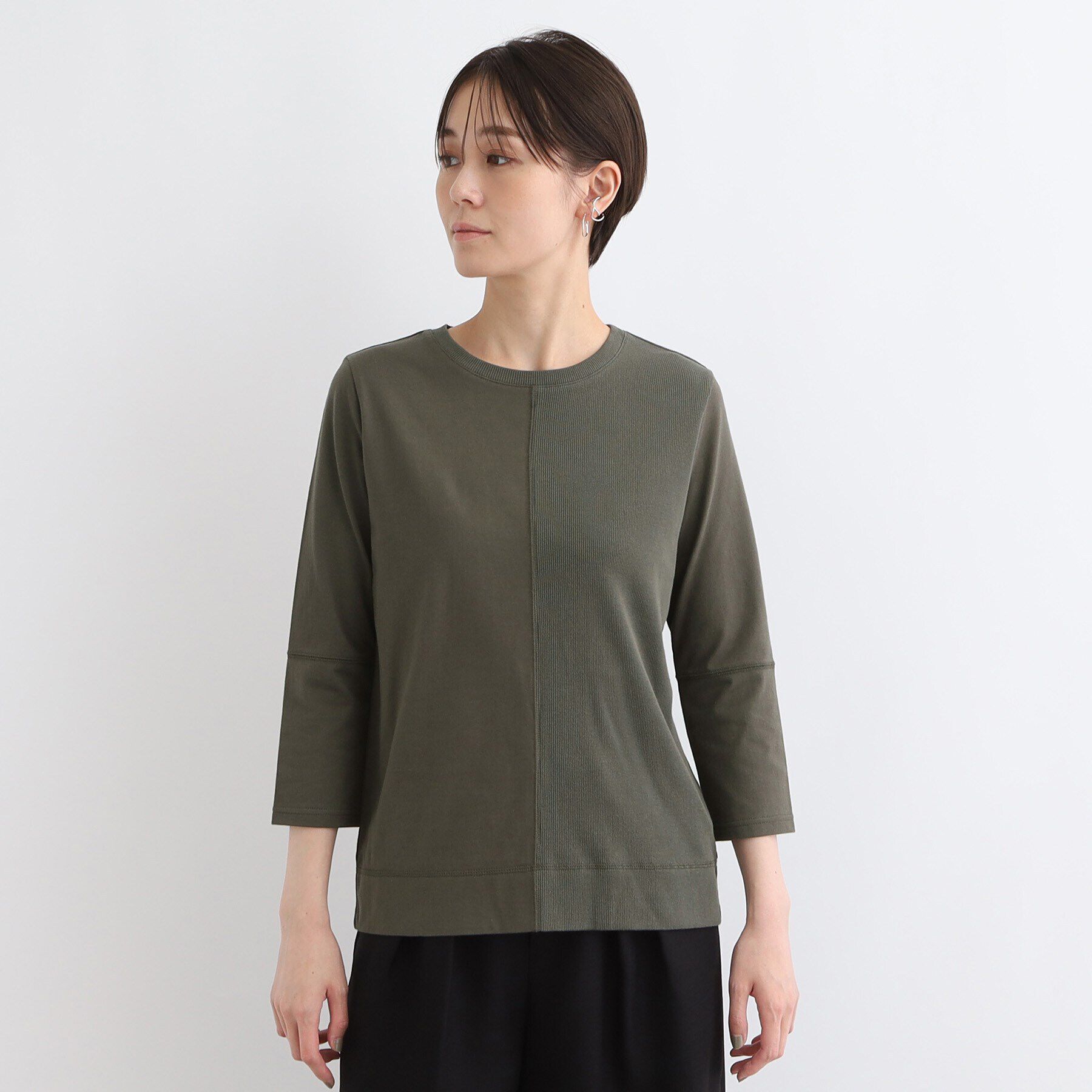 INDIVI「【洗える／日本製】コンビ素材デザイントップス」|Tシャツ・カットソー|