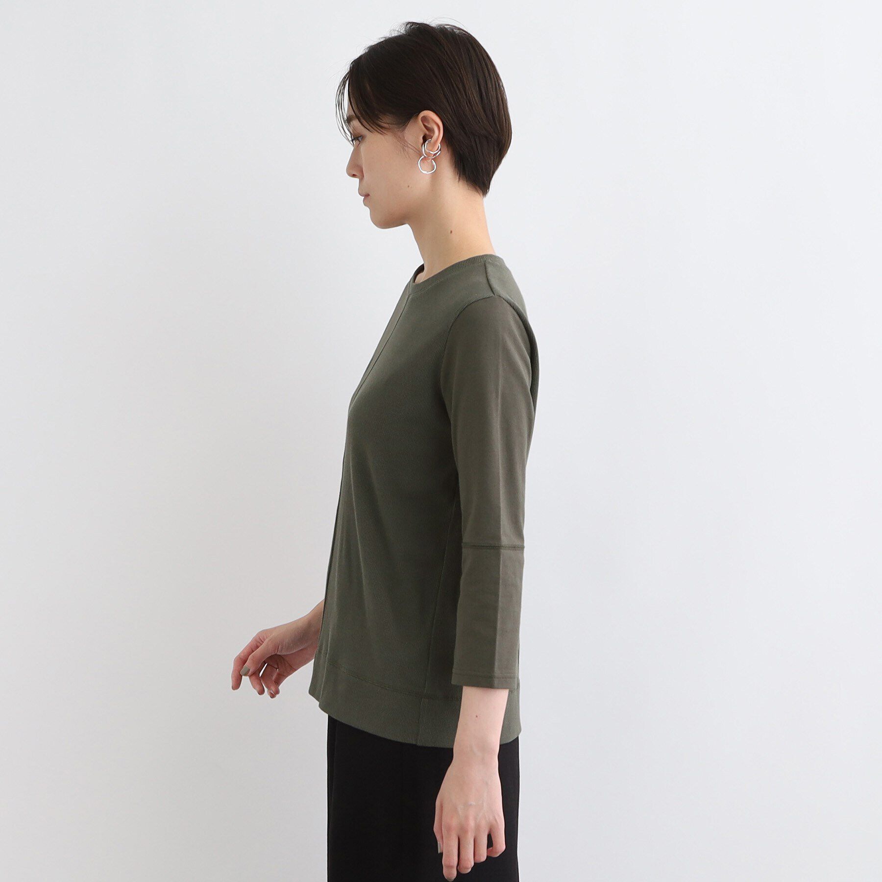 INDIVI「【洗える／日本製】コンビ素材デザイントップス」|Tシャツ・カットソー|