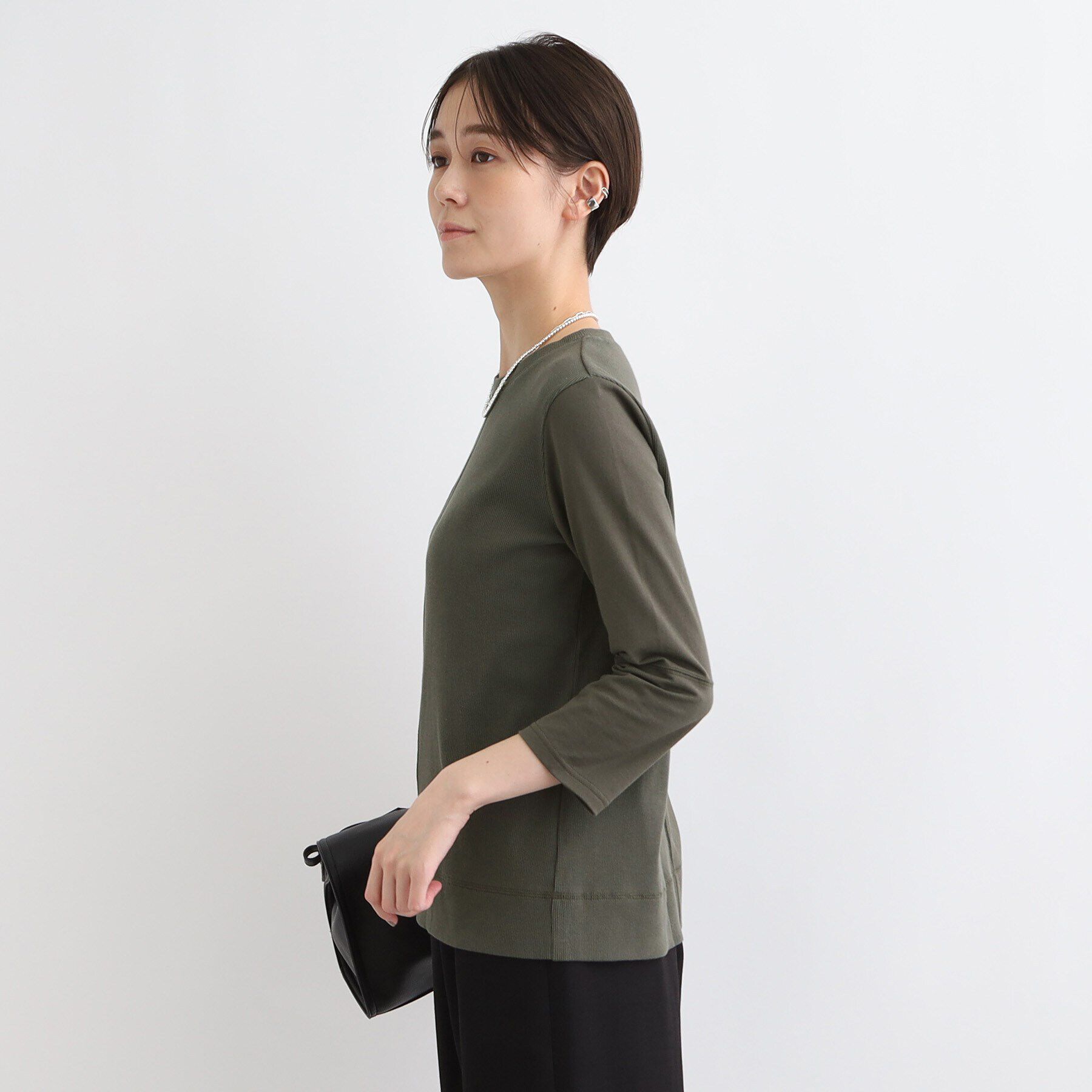 INDIVI「【洗える／日本製】コンビ素材デザイントップス」|Tシャツ・カットソー|