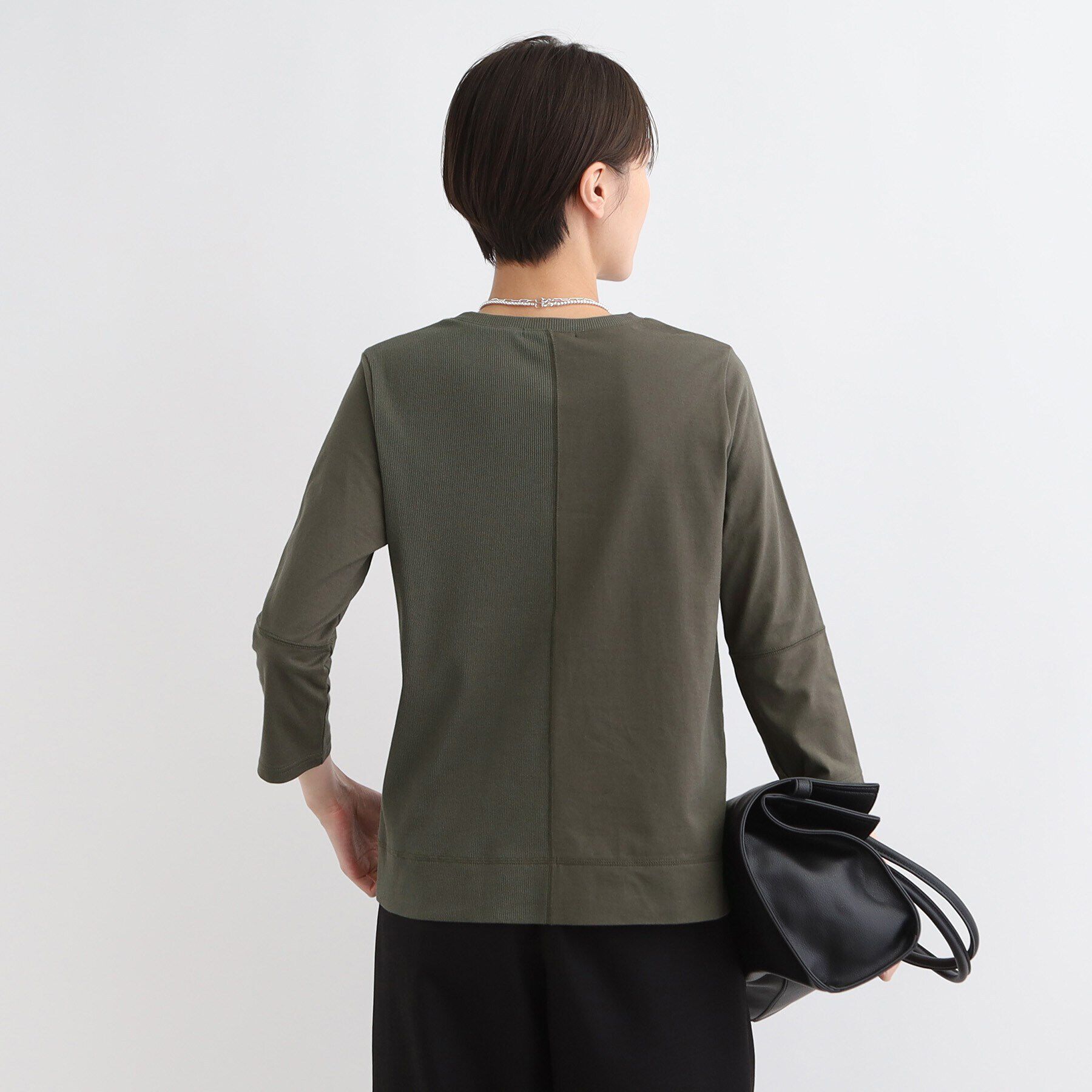 INDIVI「【洗える／日本製】コンビ素材デザイントップス」|Tシャツ・カットソー|