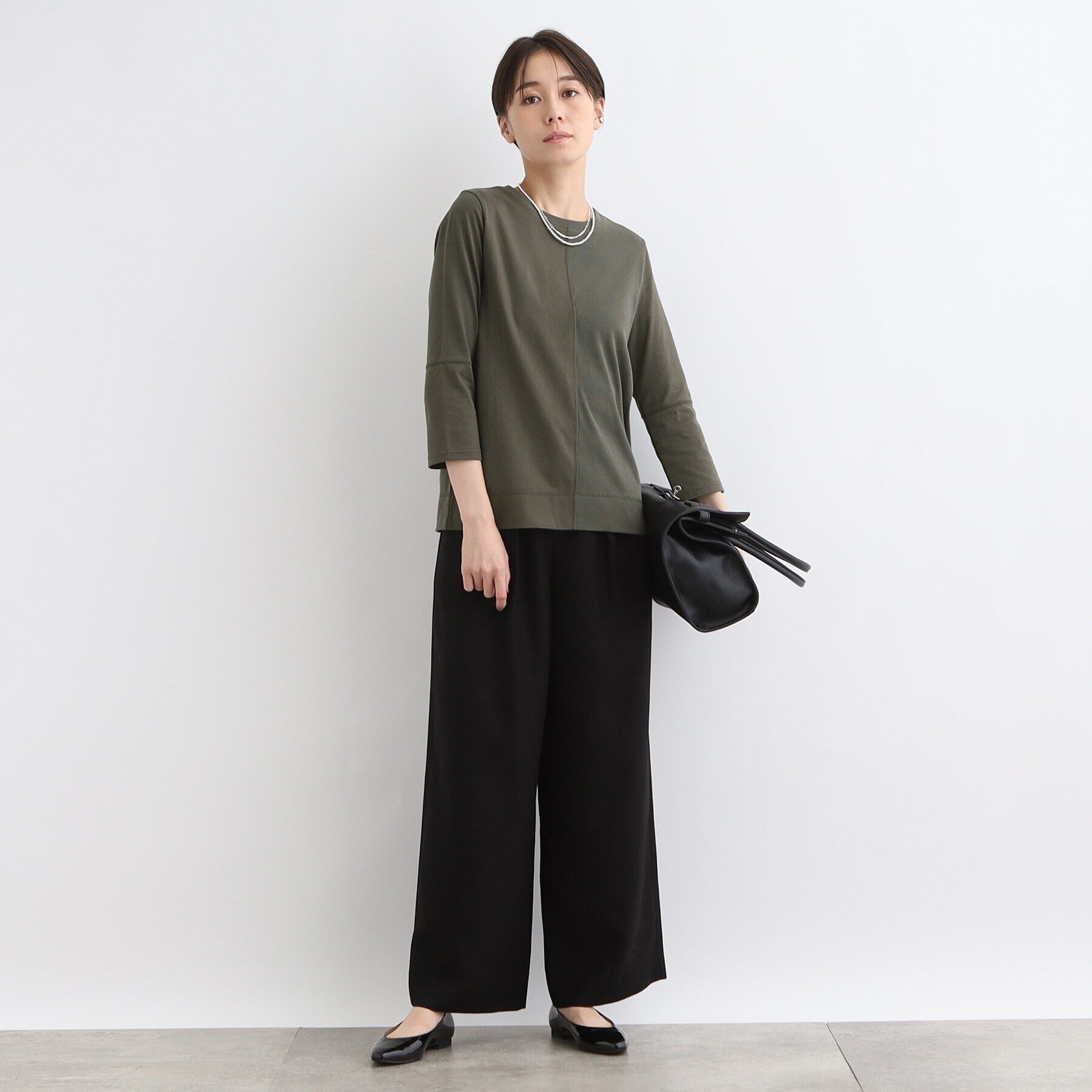 INDIVI「【洗える／日本製】コンビ素材デザイントップス」|Tシャツ・カットソー|