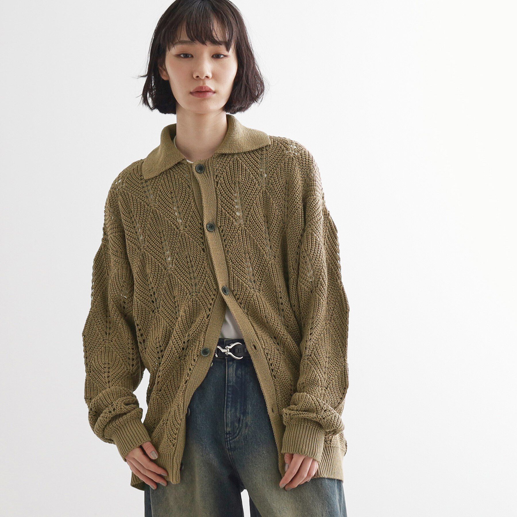 tk.TAKEO KIKUCHI「リーフジャカードニットシャツポロ」|カーディガン|