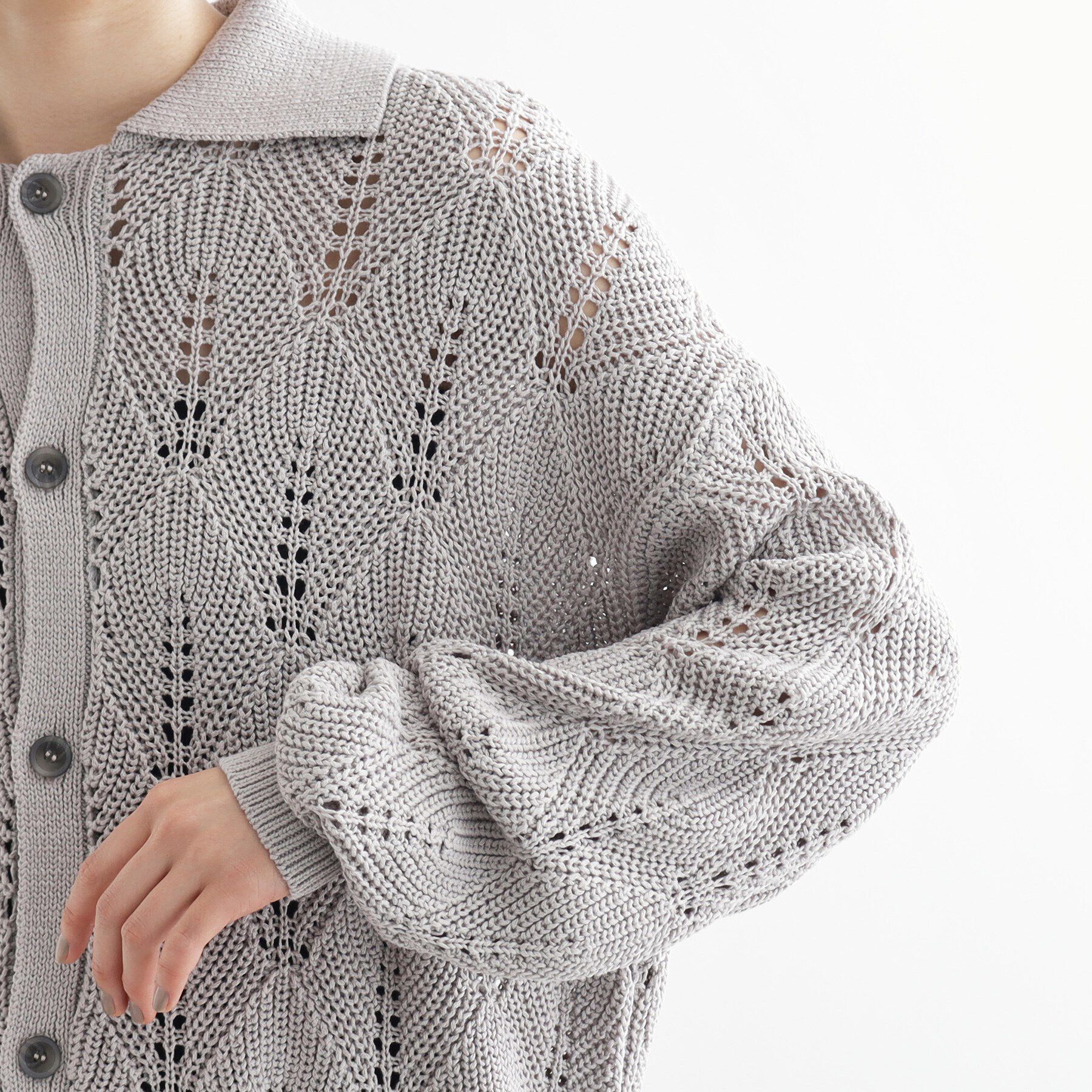 tk.TAKEO KIKUCHI「リーフジャカードニットシャツポロ」|カーディガン|