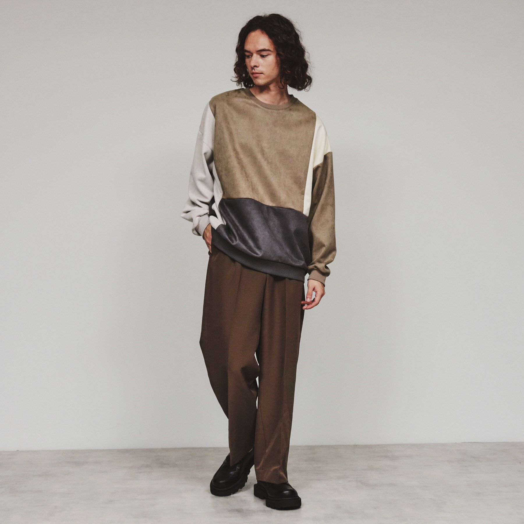 tk.TAKEO KIKUCHI「スエードタッチアシンメトリー切替プルオーバー」|Tシャツ・カットソー|