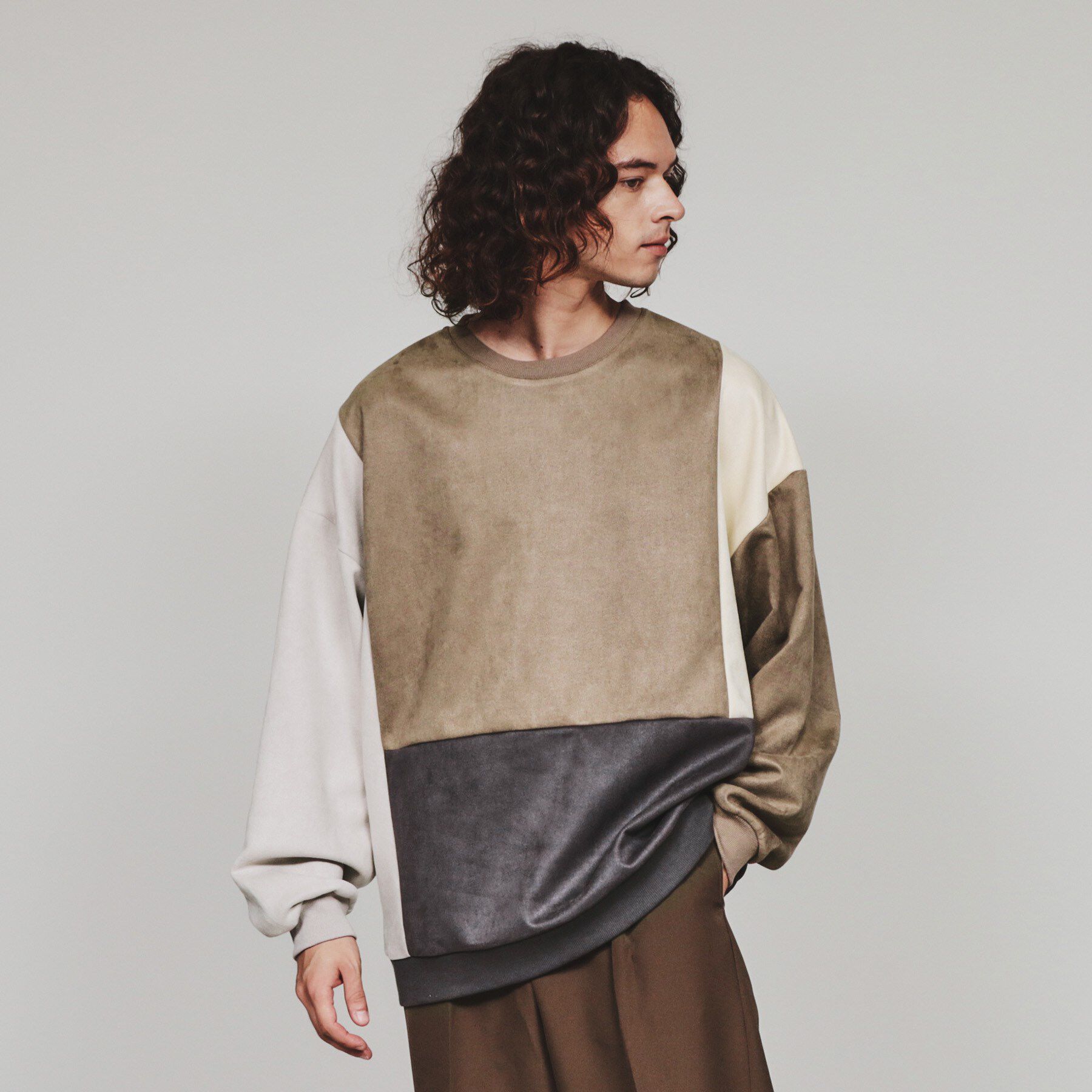 tk.TAKEO KIKUCHI「スエードタッチアシンメトリー切替プルオーバー」|Tシャツ・カットソー|ピンクベージュ(55