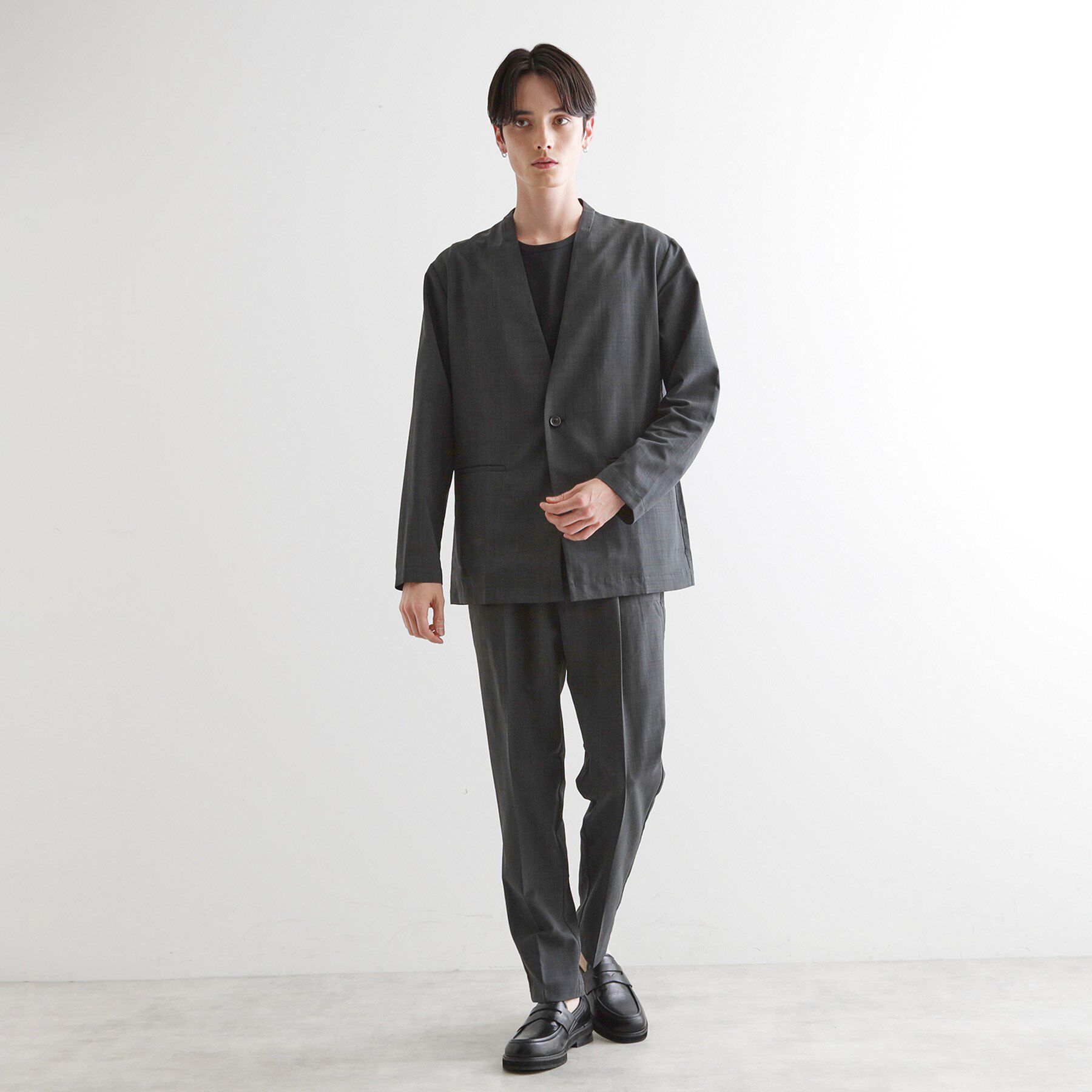tk.TAKEO KIKUCHI「【WEB限定 マシンウォッシャブル】機能性エアリードライノーカラーセットアップ/ノーカラージャケット」|スーツ|