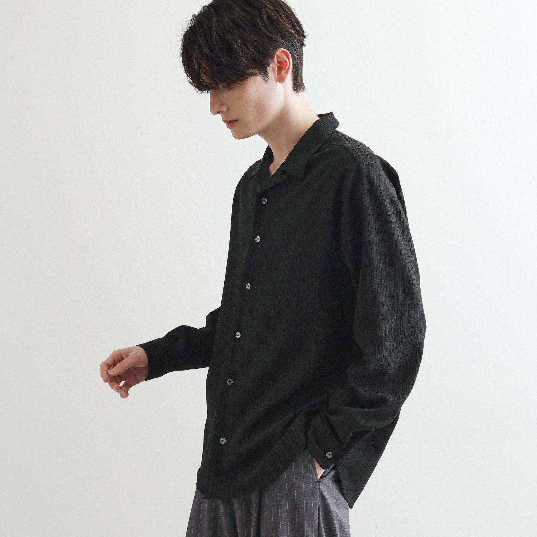 tk.TAKEO KIKUCHI「シアー楊柳シャツ」|シャツ・ブラウス|ブラック(019)