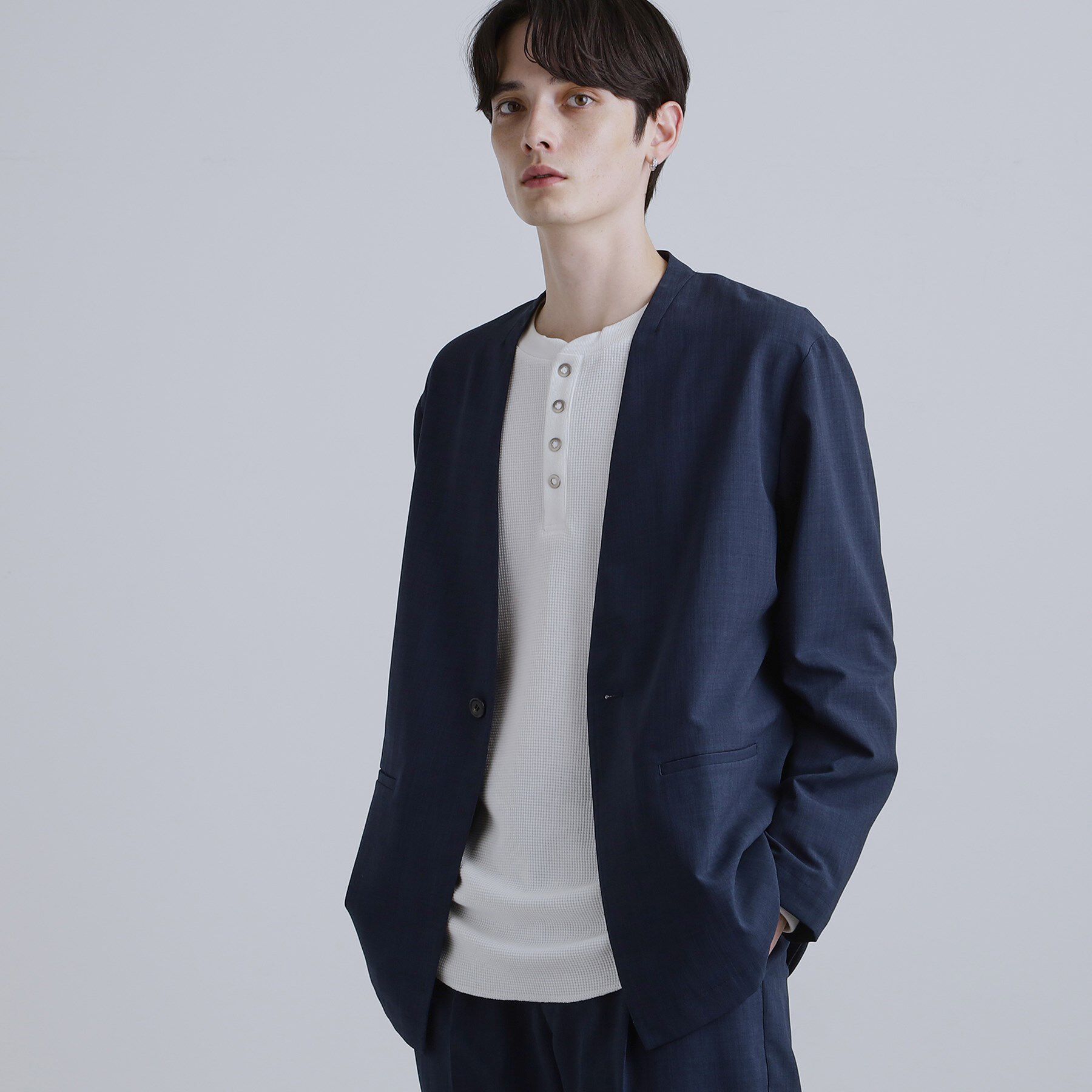 tk.TAKEO KIKUCHI「【2点セットジャケット＋パンツ】エアリードライノーカラージャケット＆スラックス」|スーツ|