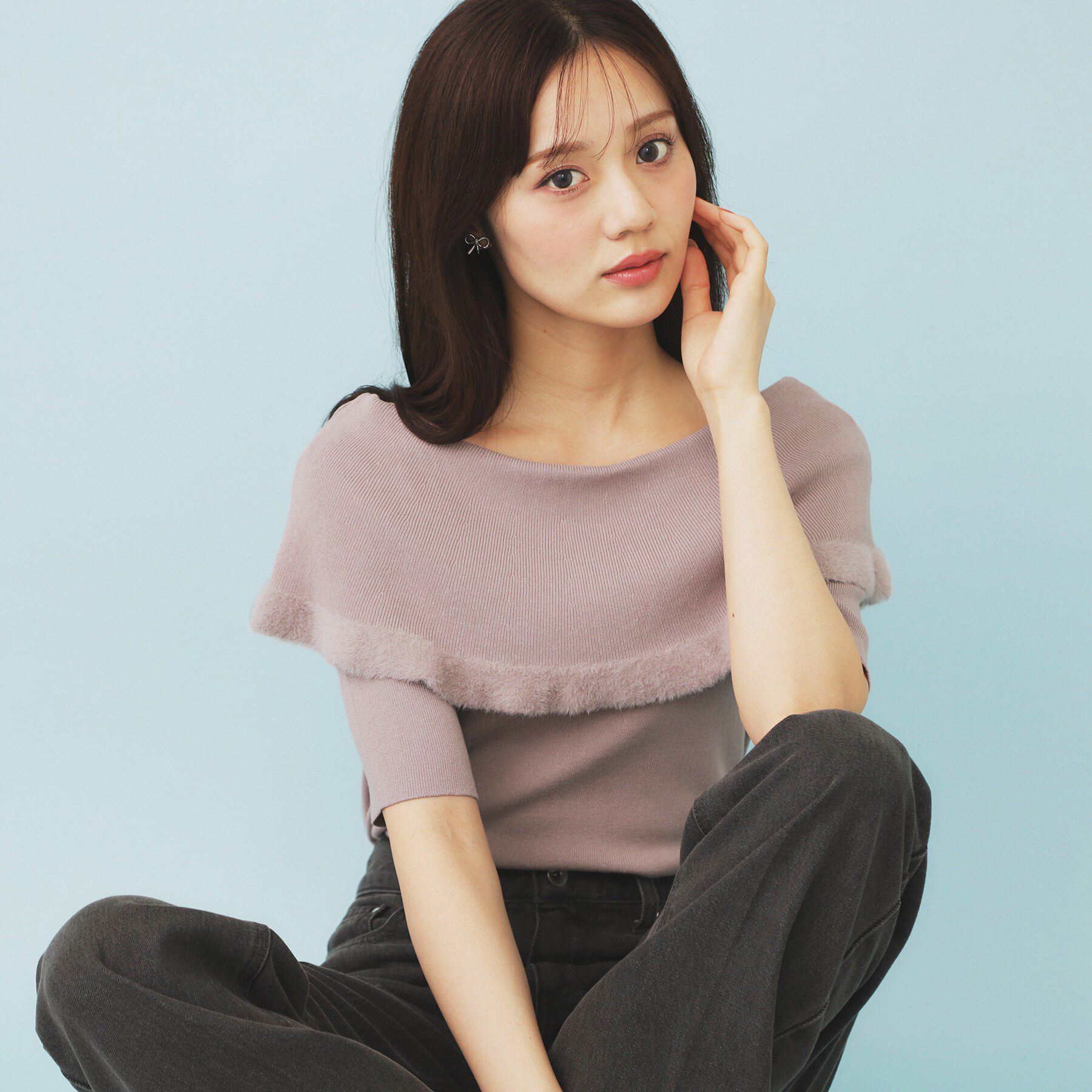 index「ファーフリルケープニット【洗濯機洗い可】」|ニット・セーター|ピンク(871)