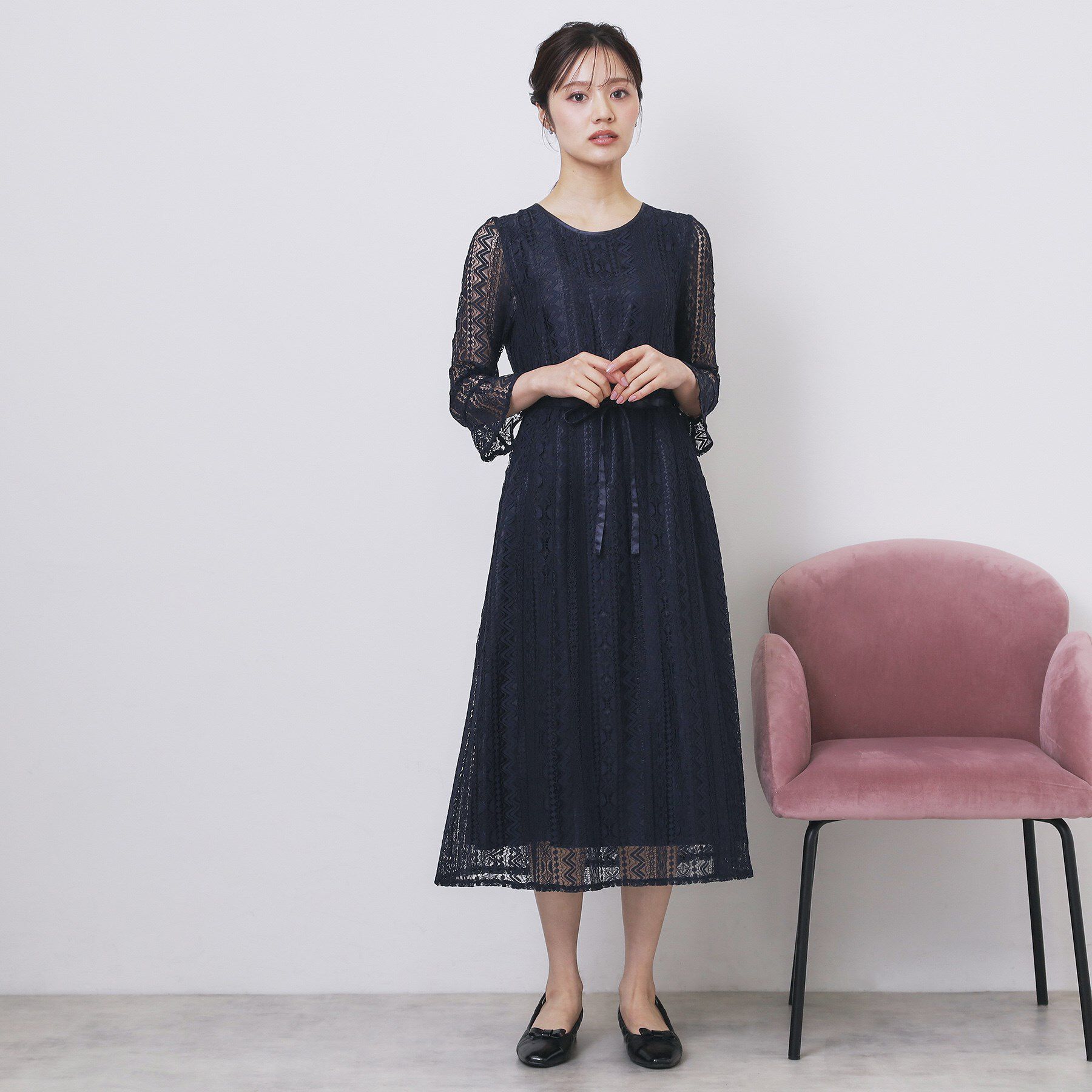 index「幾何ラインレースワンピース【洗濯機OK】」|ワンピース|