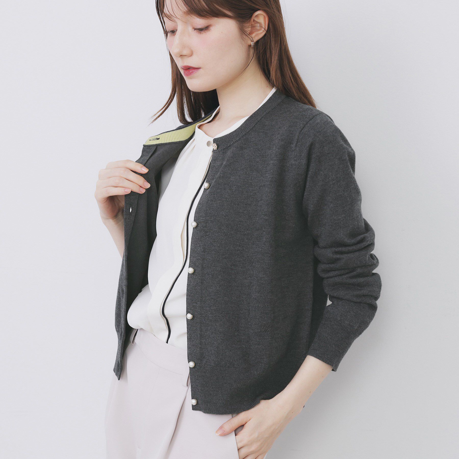 index「ビジュークルーネックカーディガン【洗濯機OK】《7col/XS～LL》」|カーディガン|