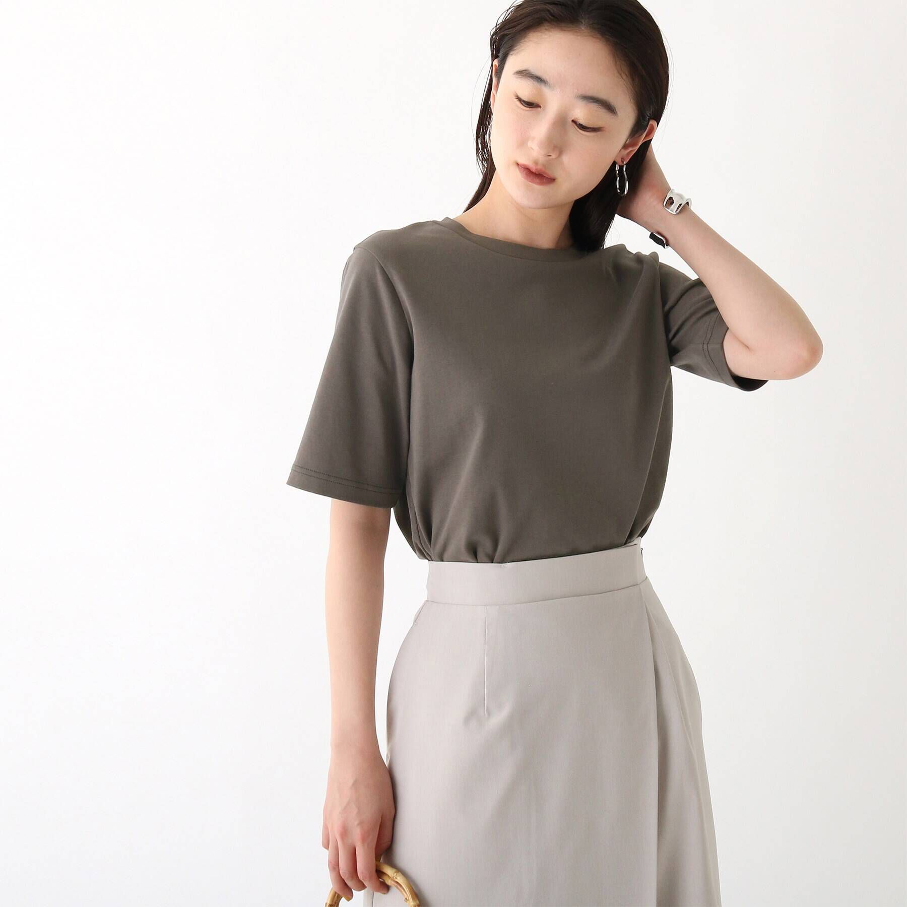 OPAQUE.CLIP「◆アイスタッチシルキーコットン クルーネックTシャツ【WEB限定サイズ】」|Tシャツ・カットソー|ディープブラウン(0