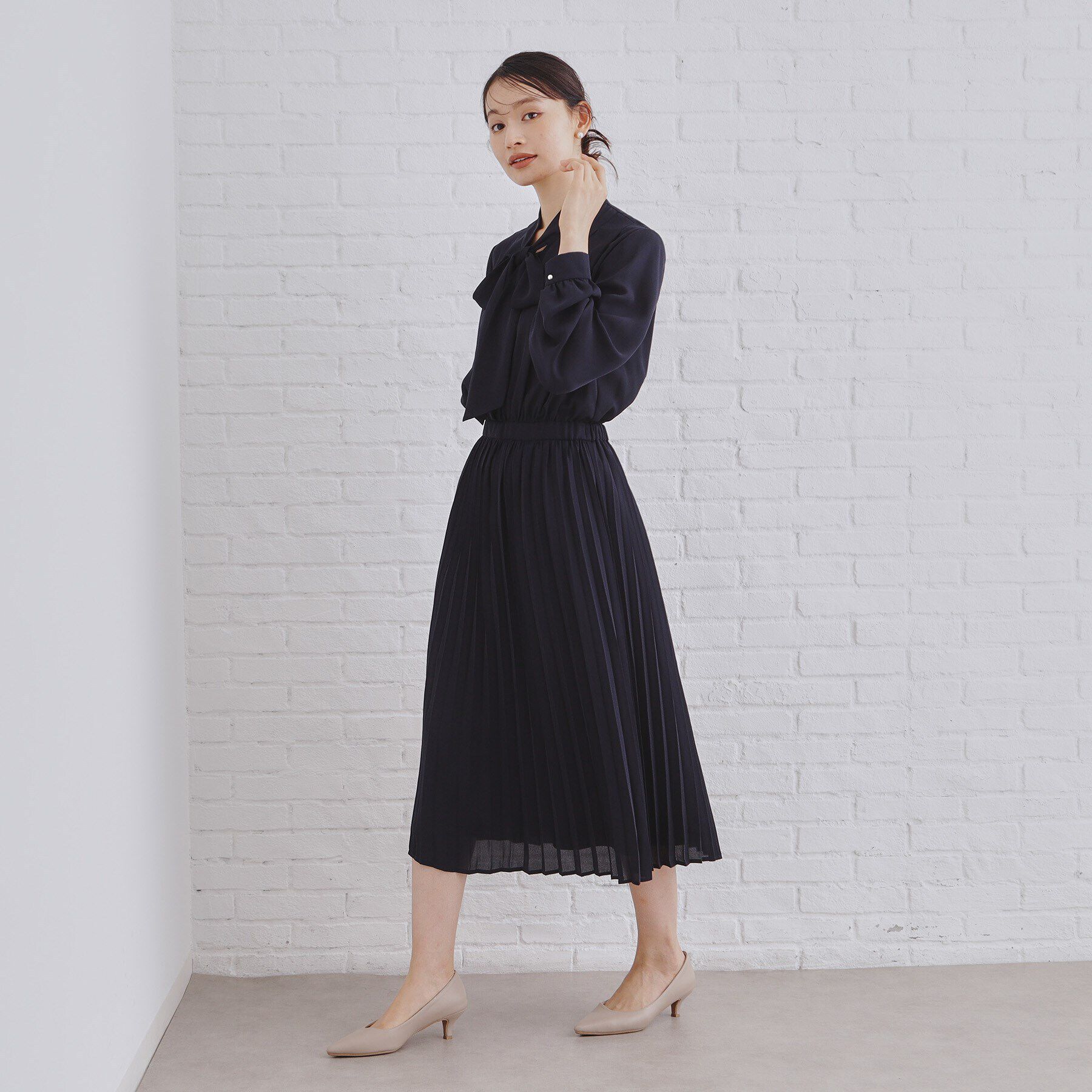 OPAQUE.CLIP「《通勤・セレモニー対応》ジョーゼットプリーツワンピース【洗える】」|ワンピース|