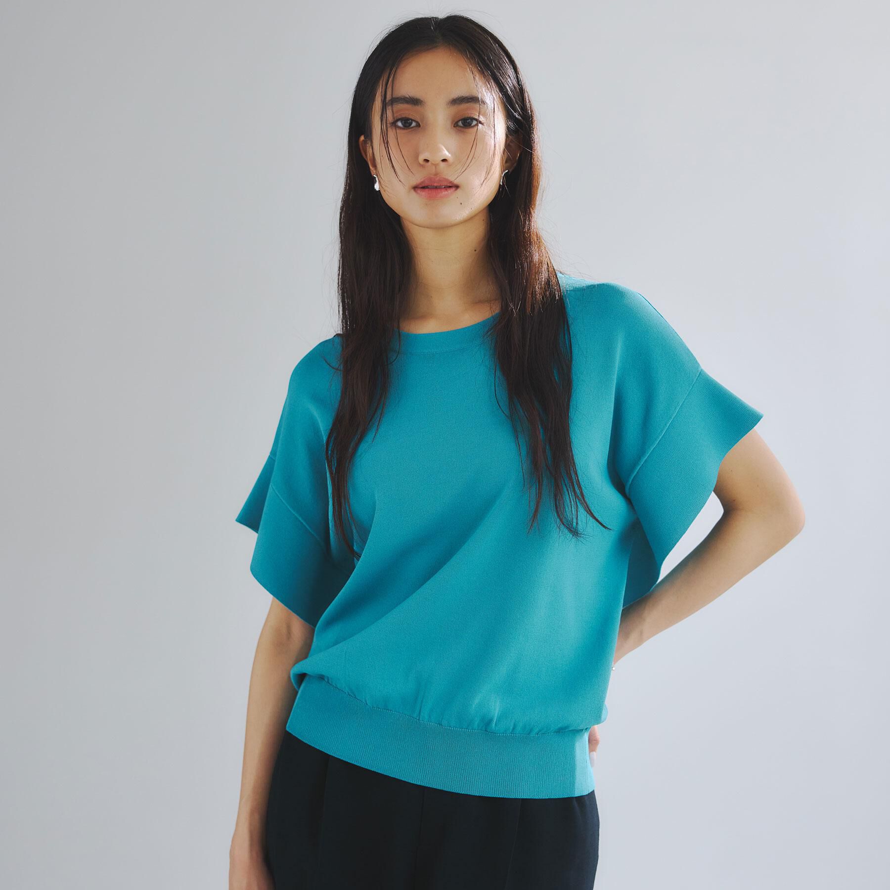 OPAQUE.CLIP「フリルスリーブニット【UVケア/接触冷感/洗濯機洗い可/抗ピル】」|ニット・セーター|