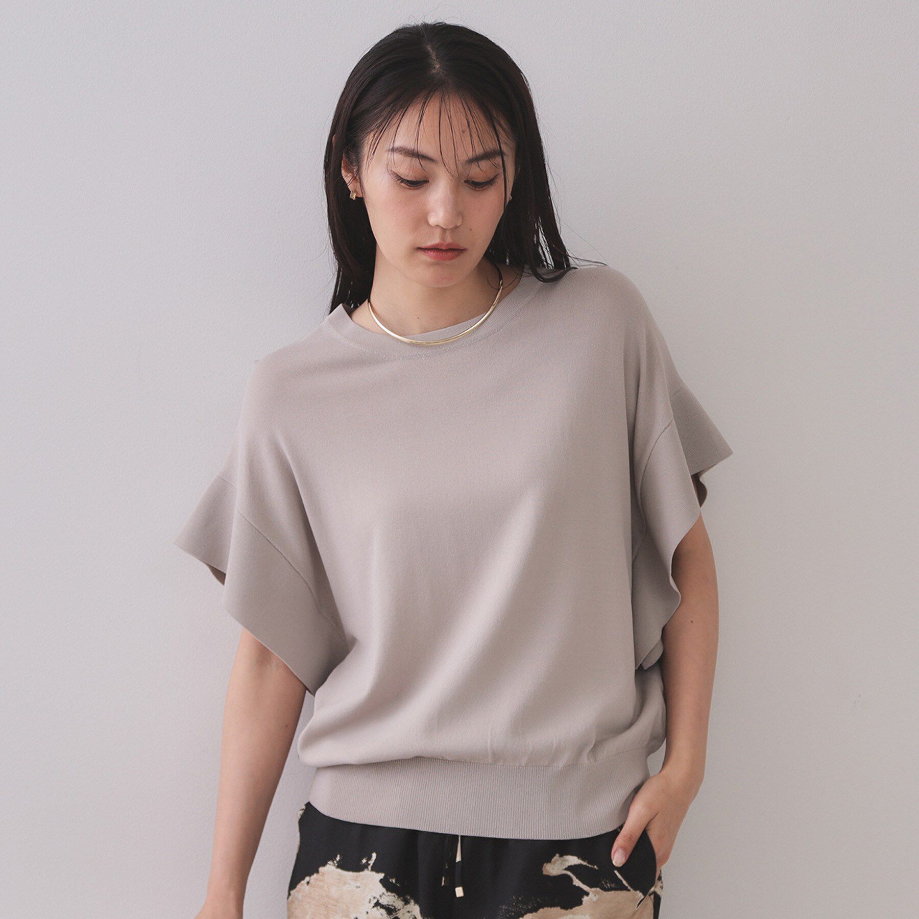 OPAQUE.CLIP「フリルスリーブニット【UVケア/接触冷感/洗濯機洗い可/抗ピル】」|ニット・セーター|