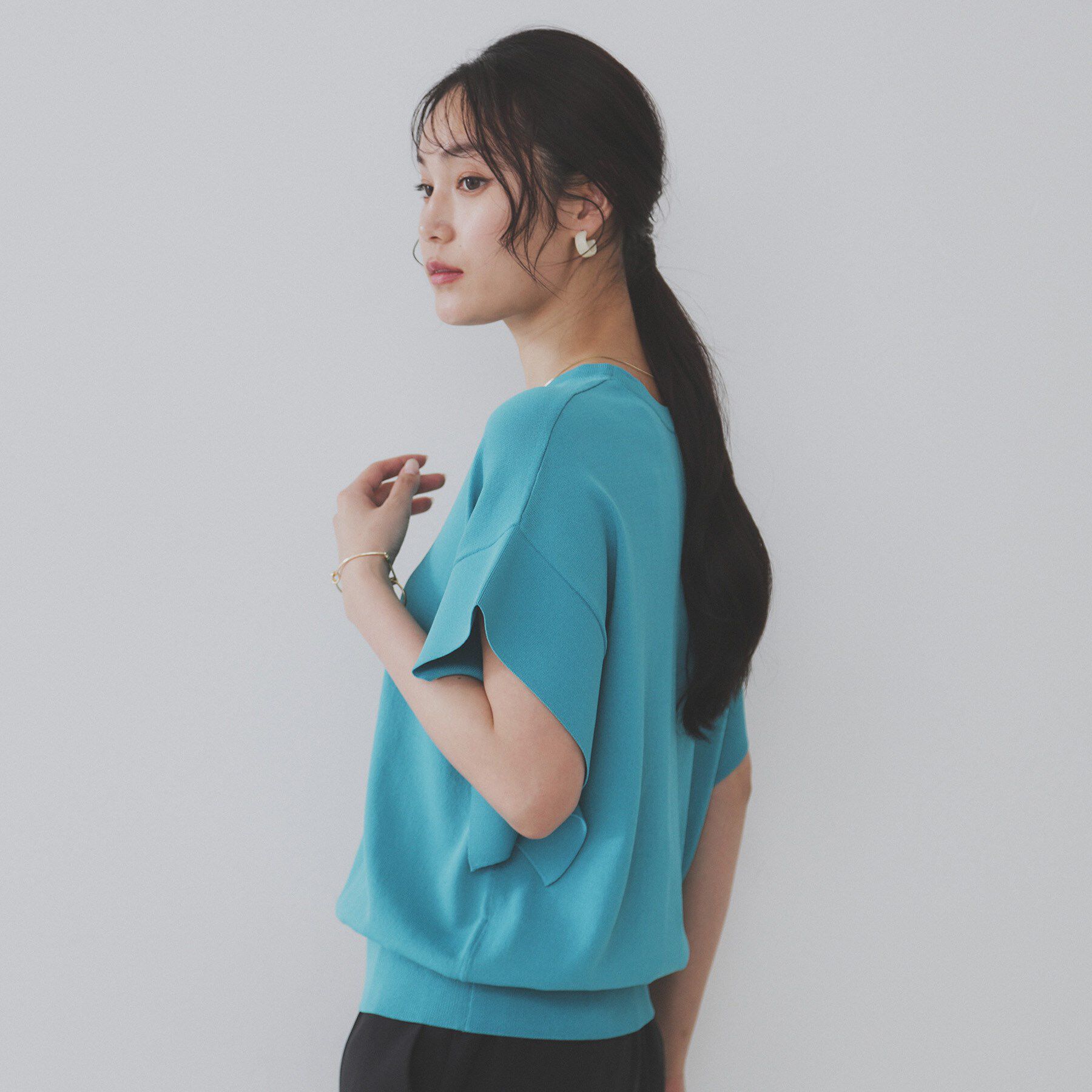 OPAQUE.CLIP「フリルスリーブニット【UVケア/接触冷感/洗濯機洗い可/抗ピル】」|ニット・セーター|