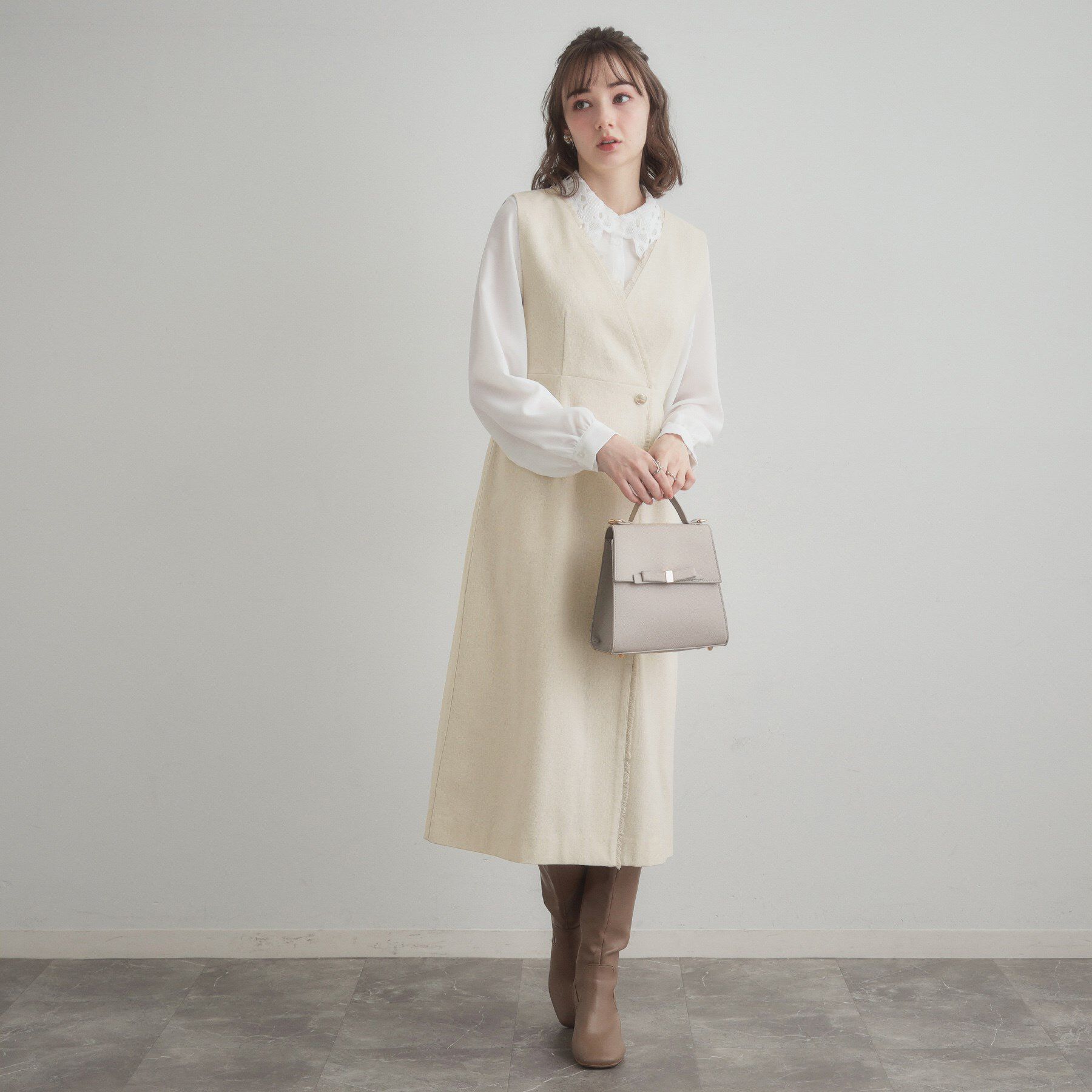 Couture broach「【通勤】フリンジツイードジャンスカ」|ジャンパースカート|