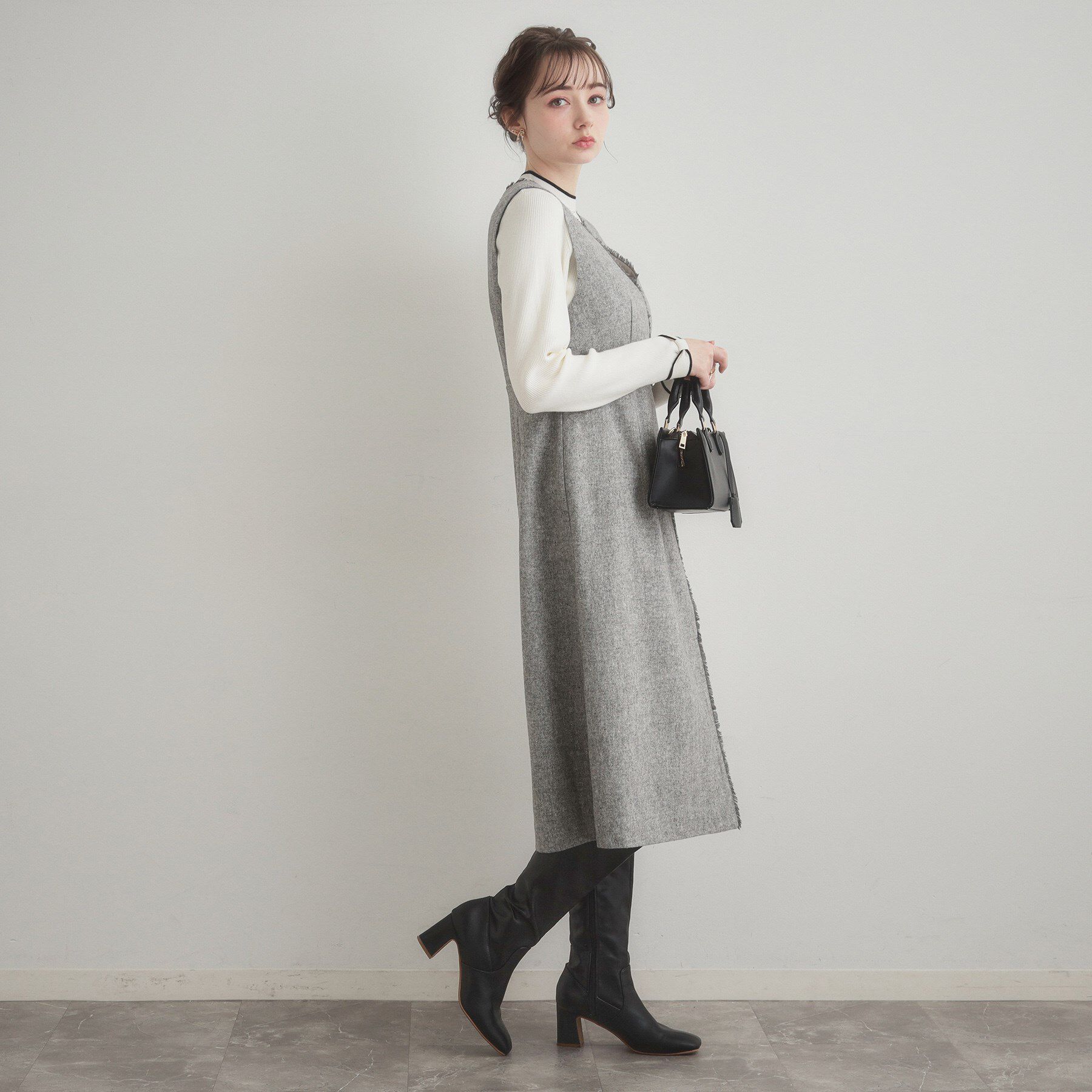 Couture broach「【通勤】フリンジツイードジャンスカ」|ジャンパースカート|