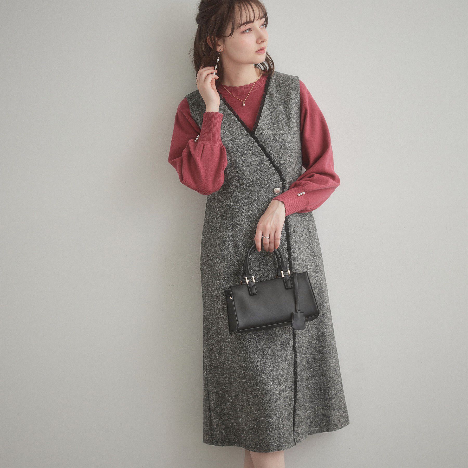 Couture broach「【通勤】フリンジツイードジャンスカ」|ジャンパースカート|