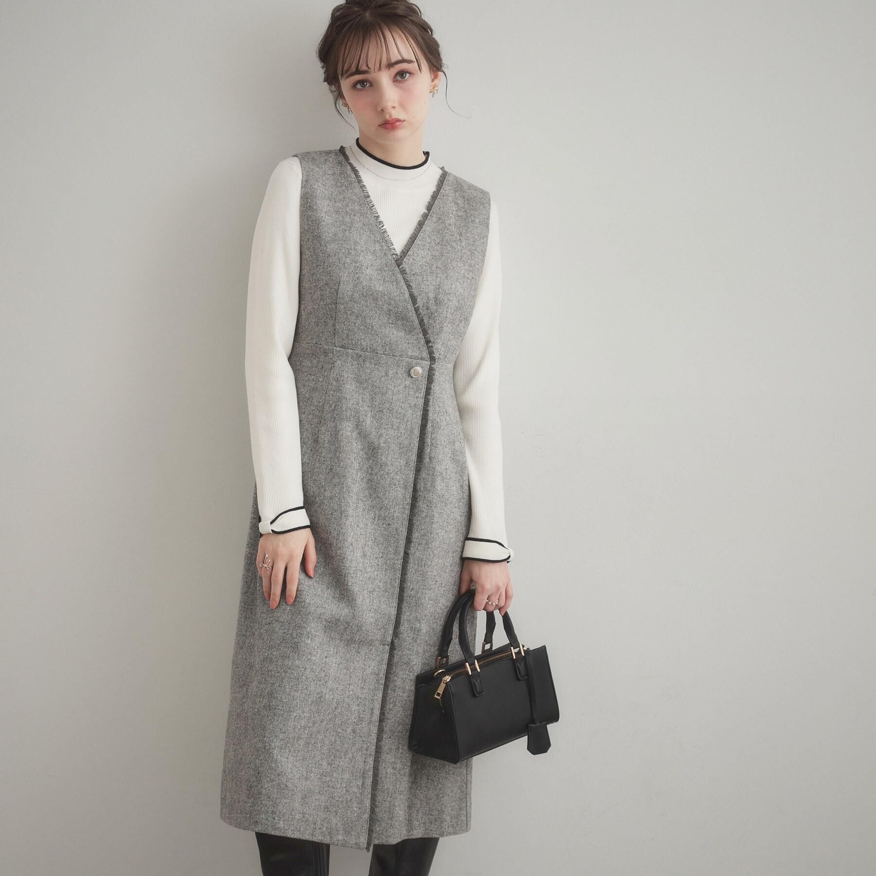 Couture broach「【通勤】フリンジツイードジャンスカ」|ジャンパースカート|グレー(012)