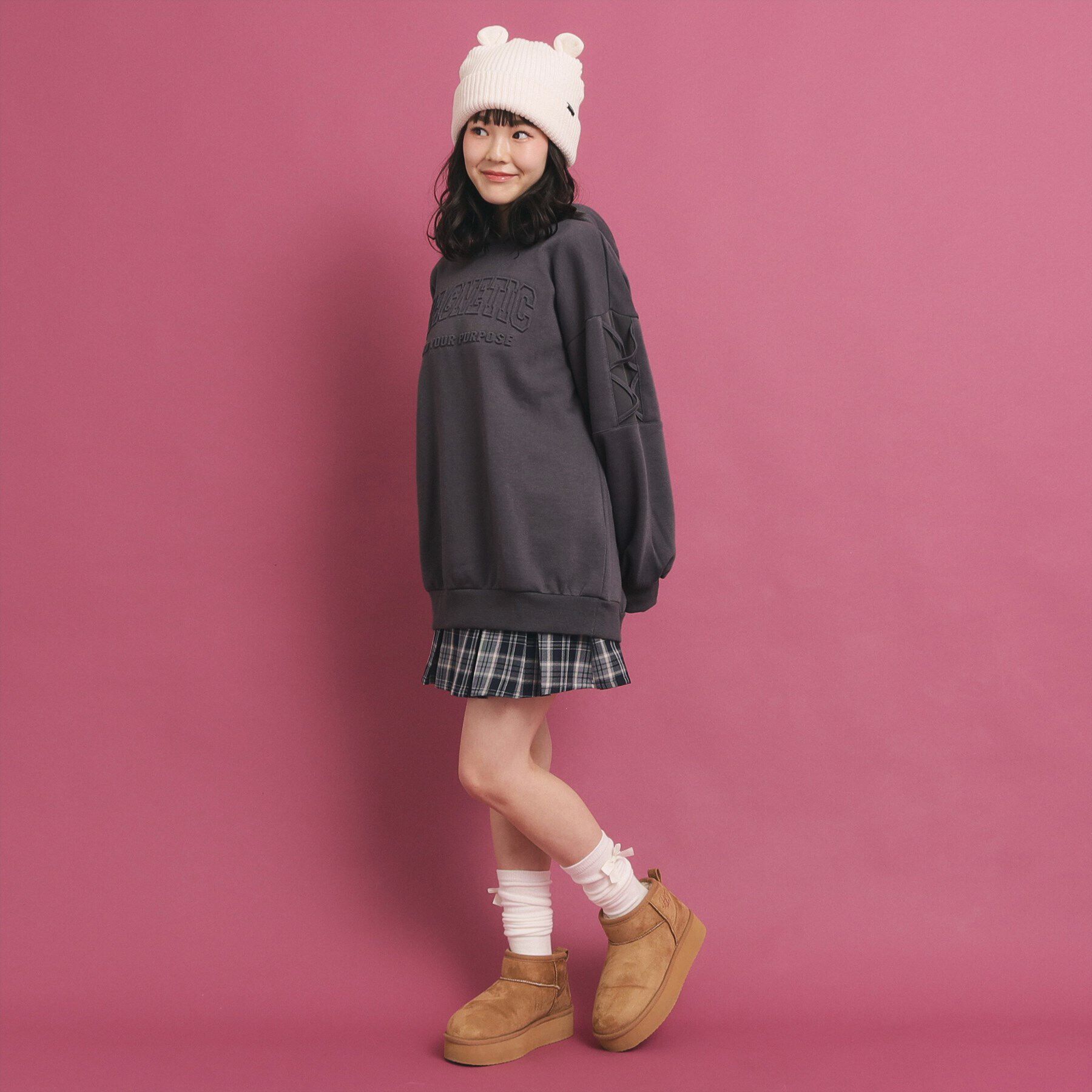 PINK-latte「【定番】袖レースアップ フード付きプルオーバー」|その他|