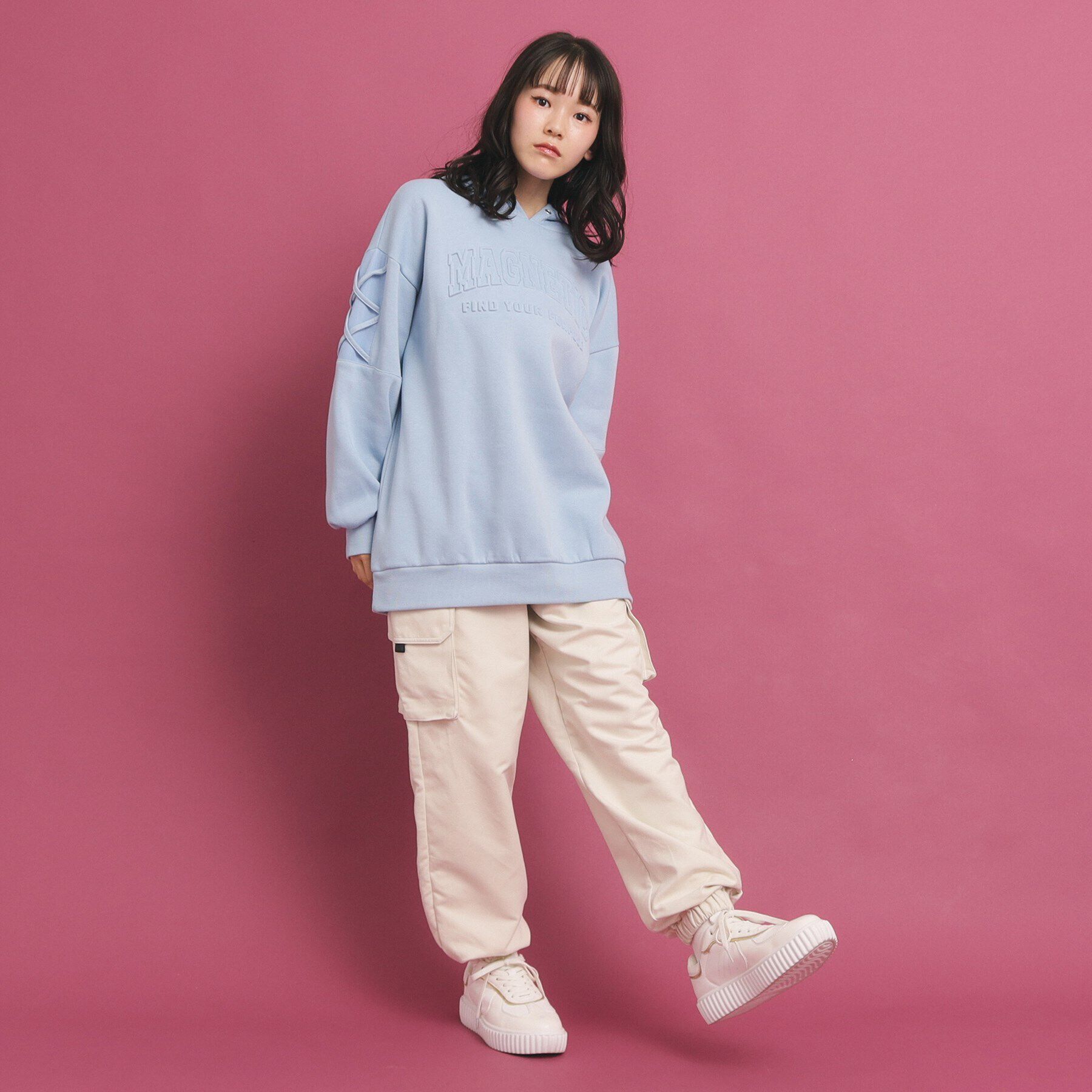 PINK-latte「【定番】袖レースアップ フード付きプルオーバー」|その他|