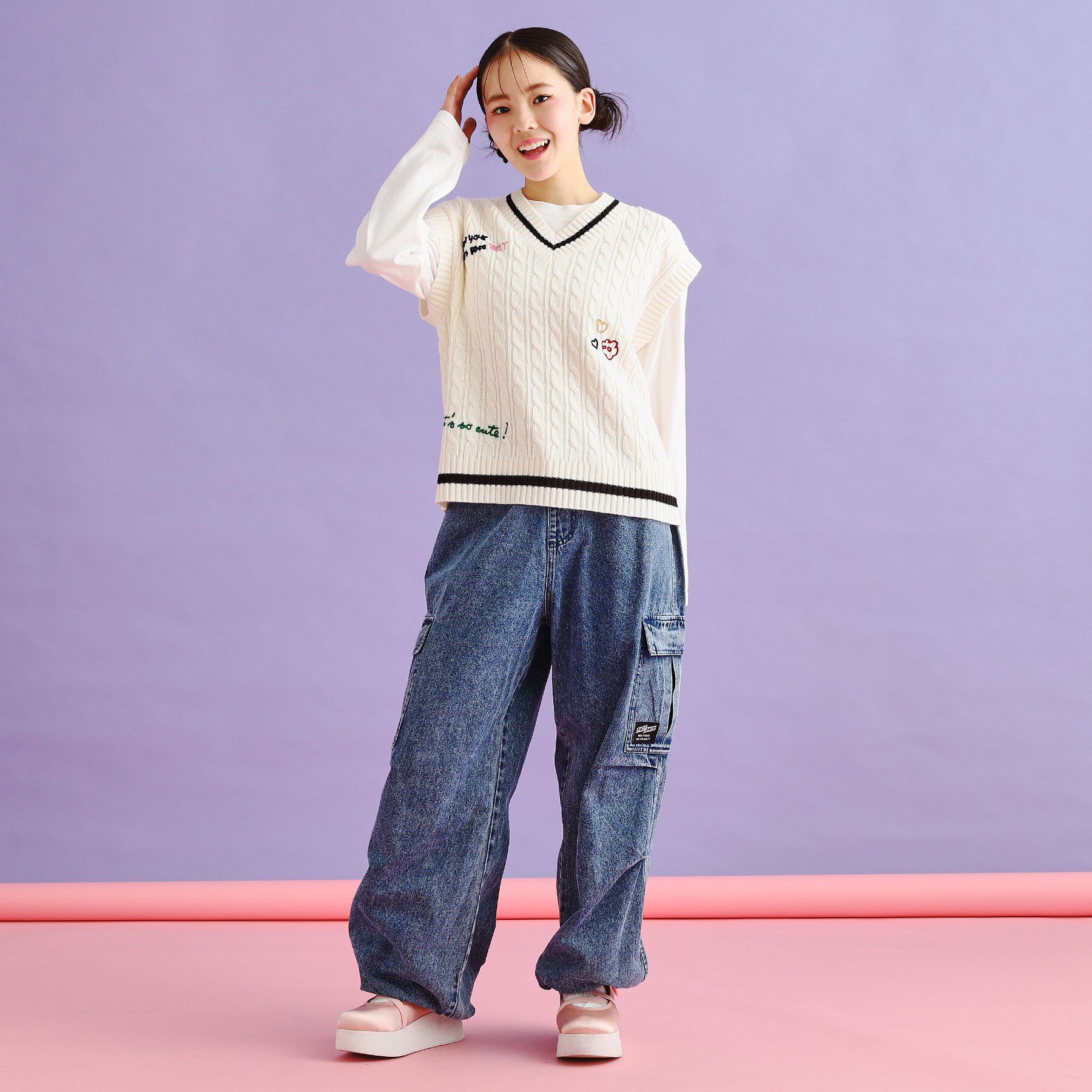 PINK-latte「【SETアイテム】手書き風ニットベスト＋ロンTセット」|その他|