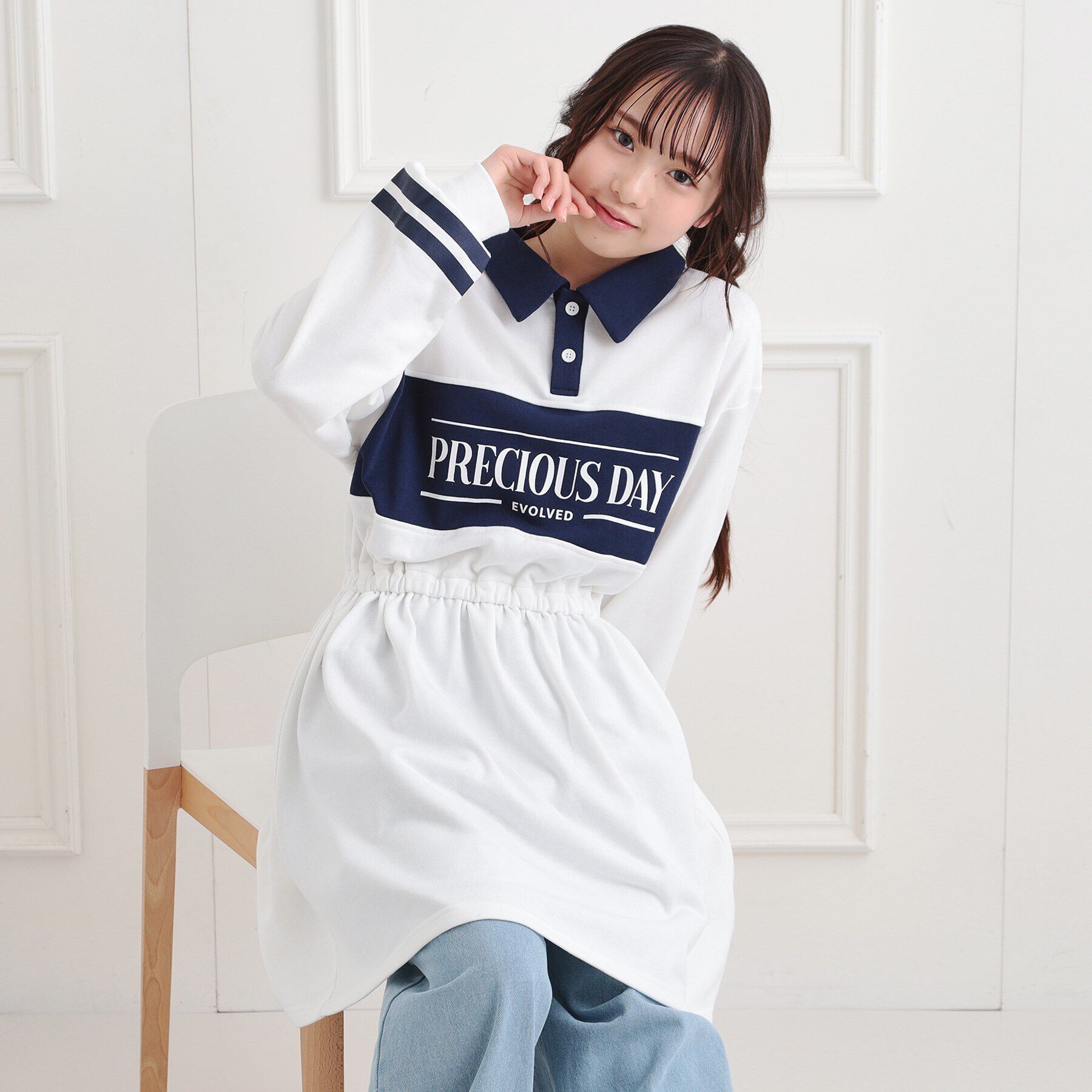 PINK-latte「ミニ裏エリ付きドロストワンピース」|ワンピース|オフホワイト(003