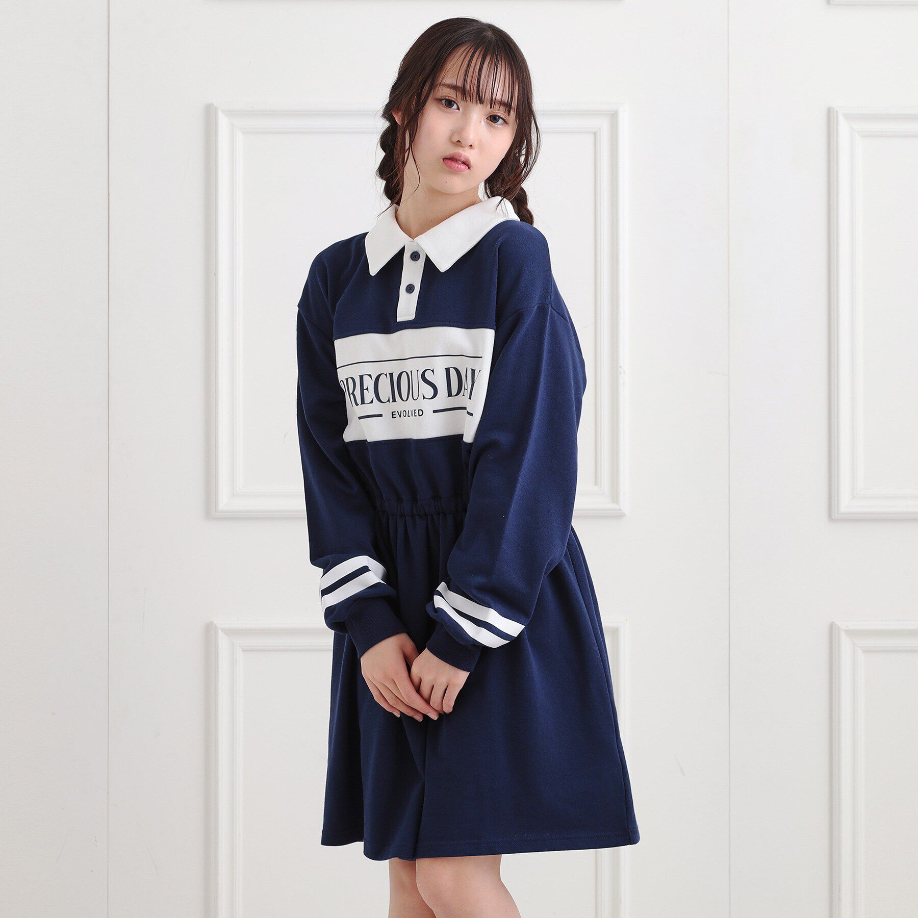 PINK-latte「ミニ裏エリ付きドロストワンピース」|ワンピース|