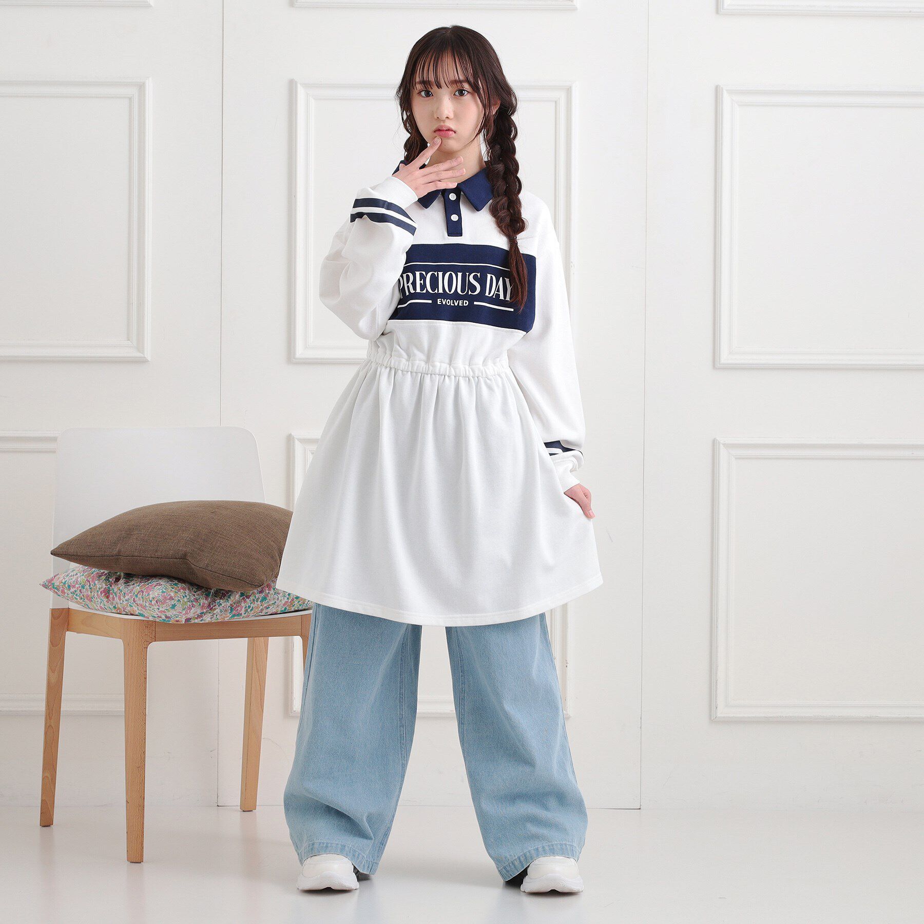 PINK-latte「ミニ裏エリ付きドロストワンピース」|ワンピース|