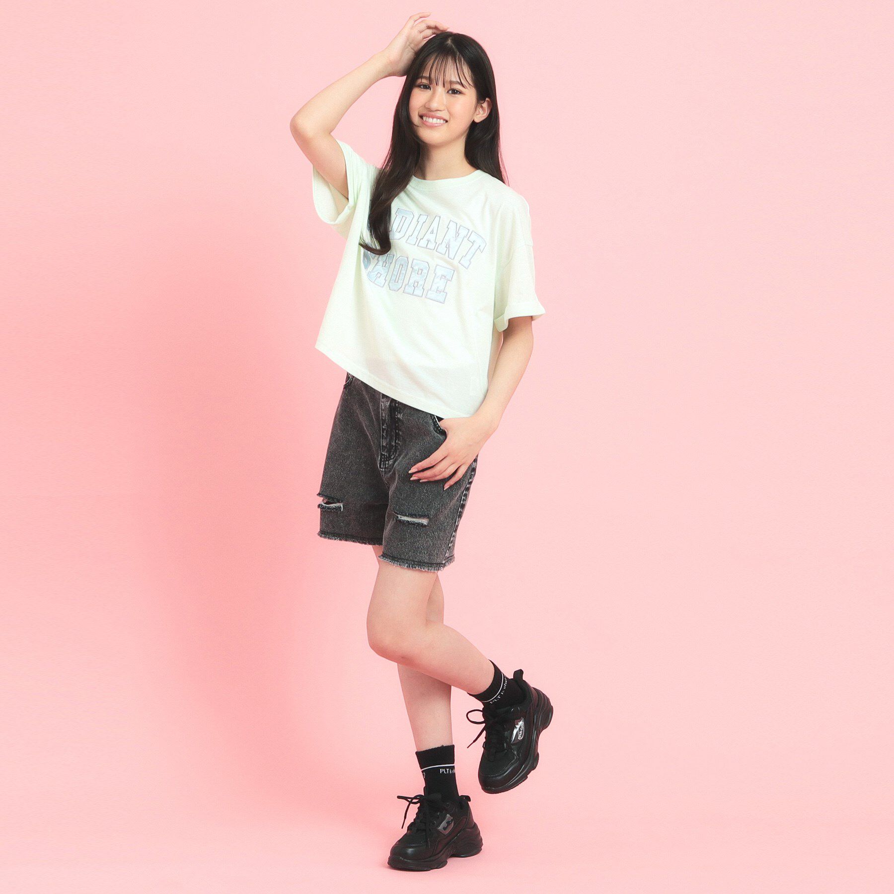 PINK-latte「サテンアップリケカレッジTシャツ」|Tシャツ・カットソー|