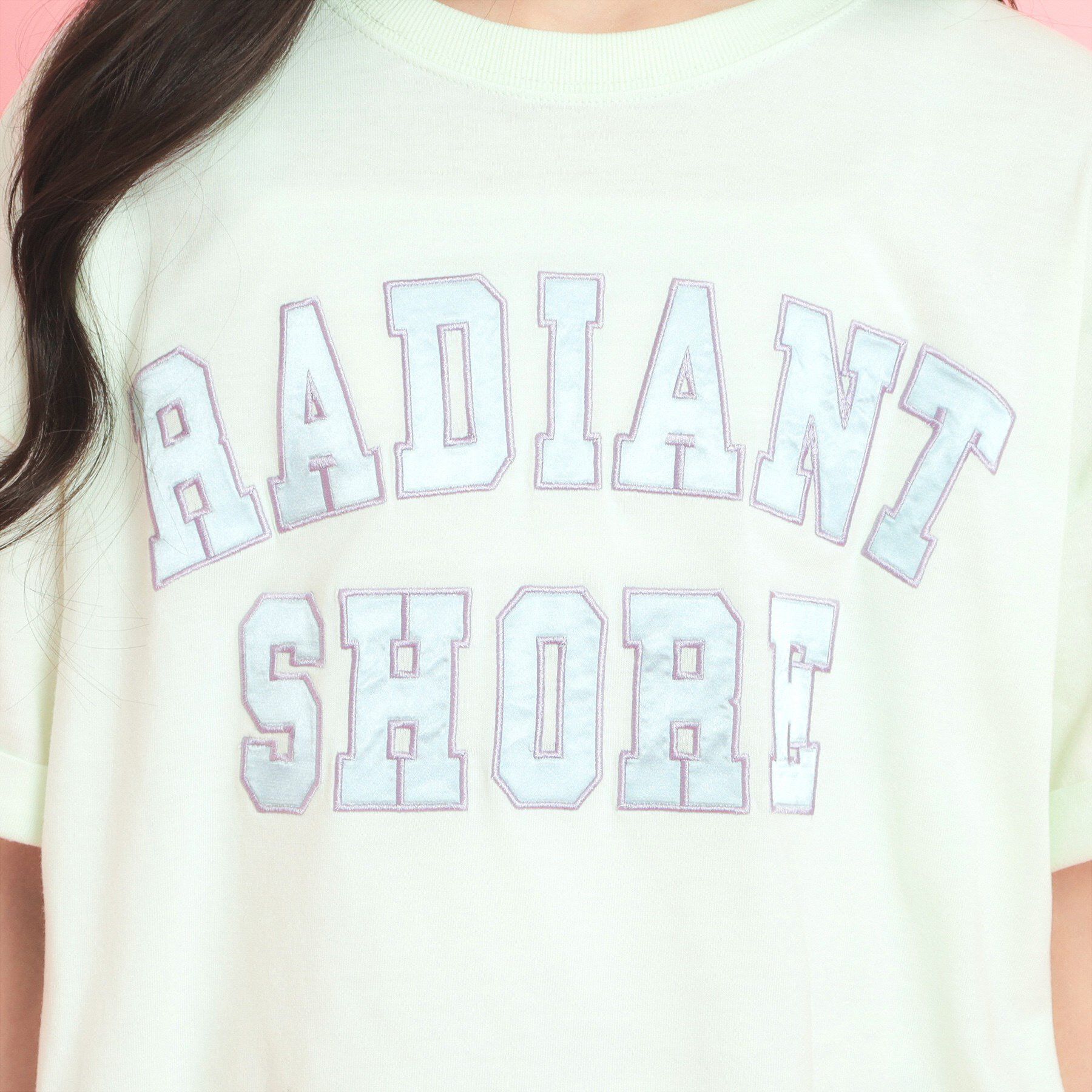 PINK-latte「サテンアップリケカレッジTシャツ」|Tシャツ・カットソー|