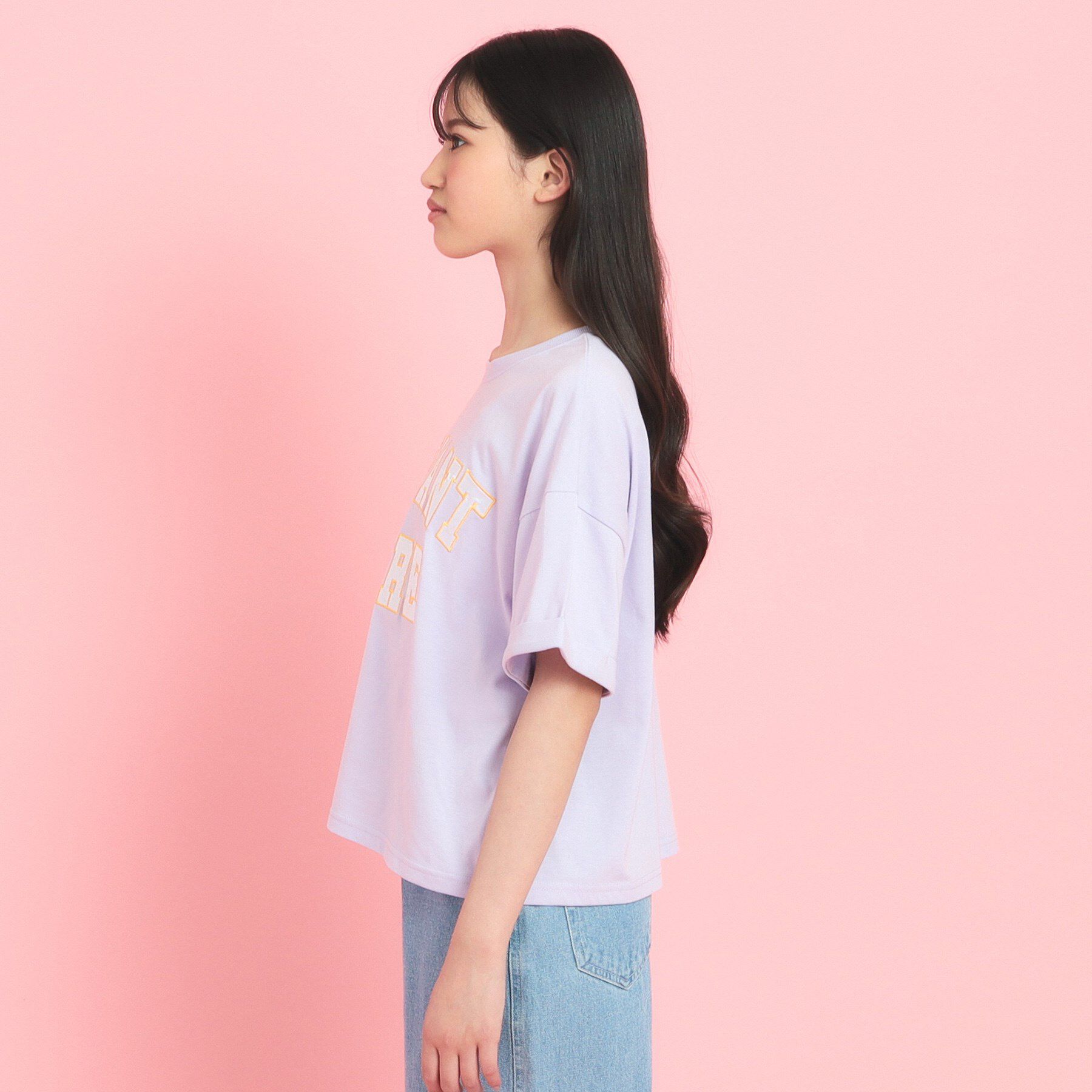 PINK-latte「サテンアップリケカレッジTシャツ」|Tシャツ・カットソー|