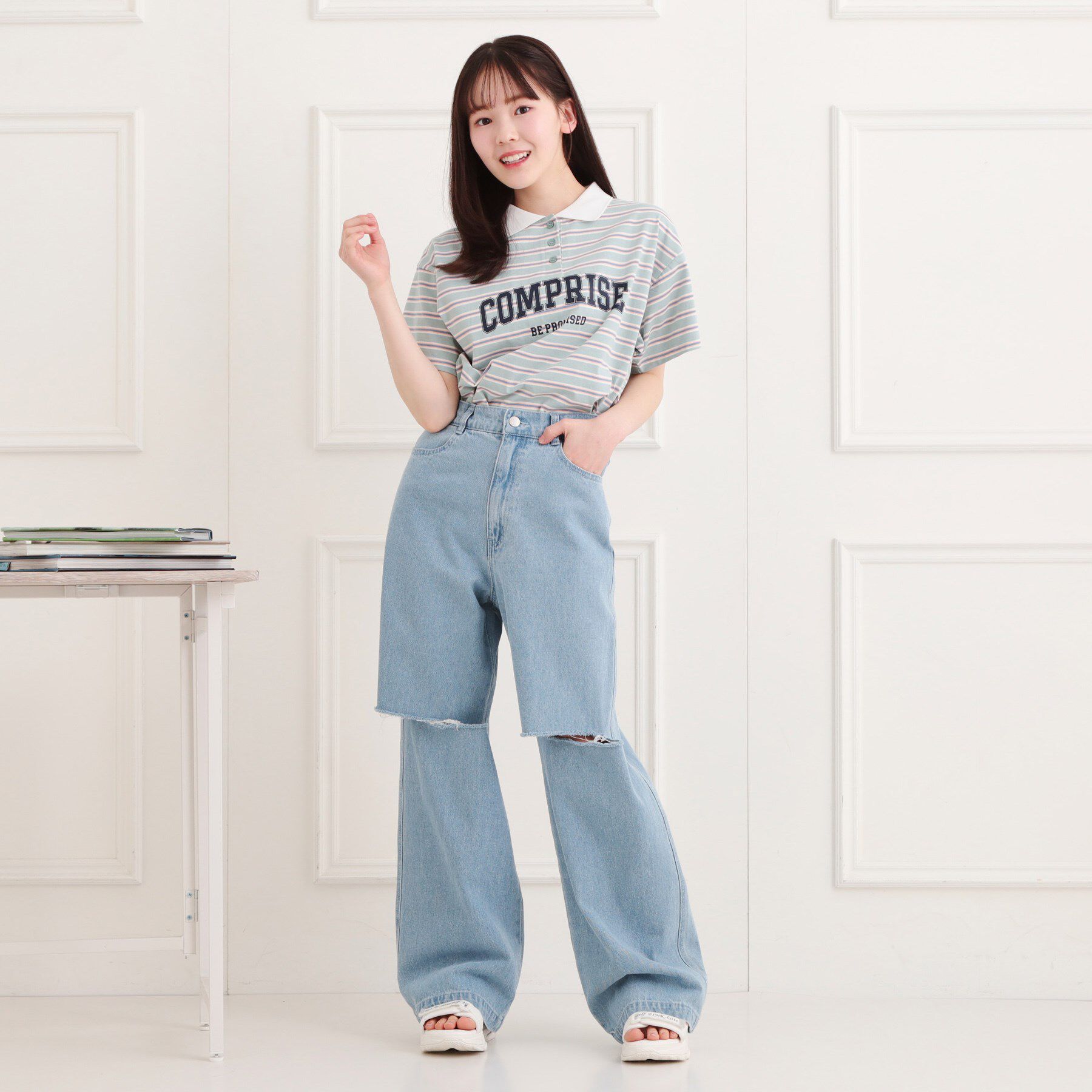 PINK-latte「膝ダメージデニムパンツ」|その他|