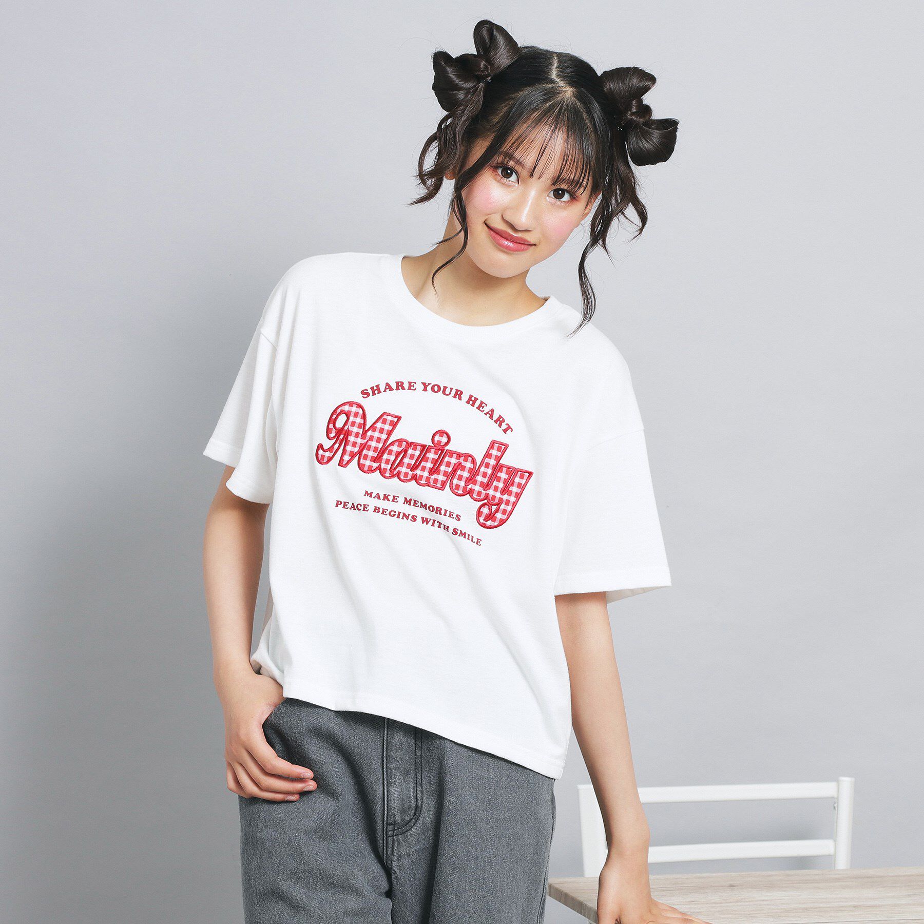 PINK-latte「ギンガムアップリケTシャツ」|Tシャツ・カットソー|