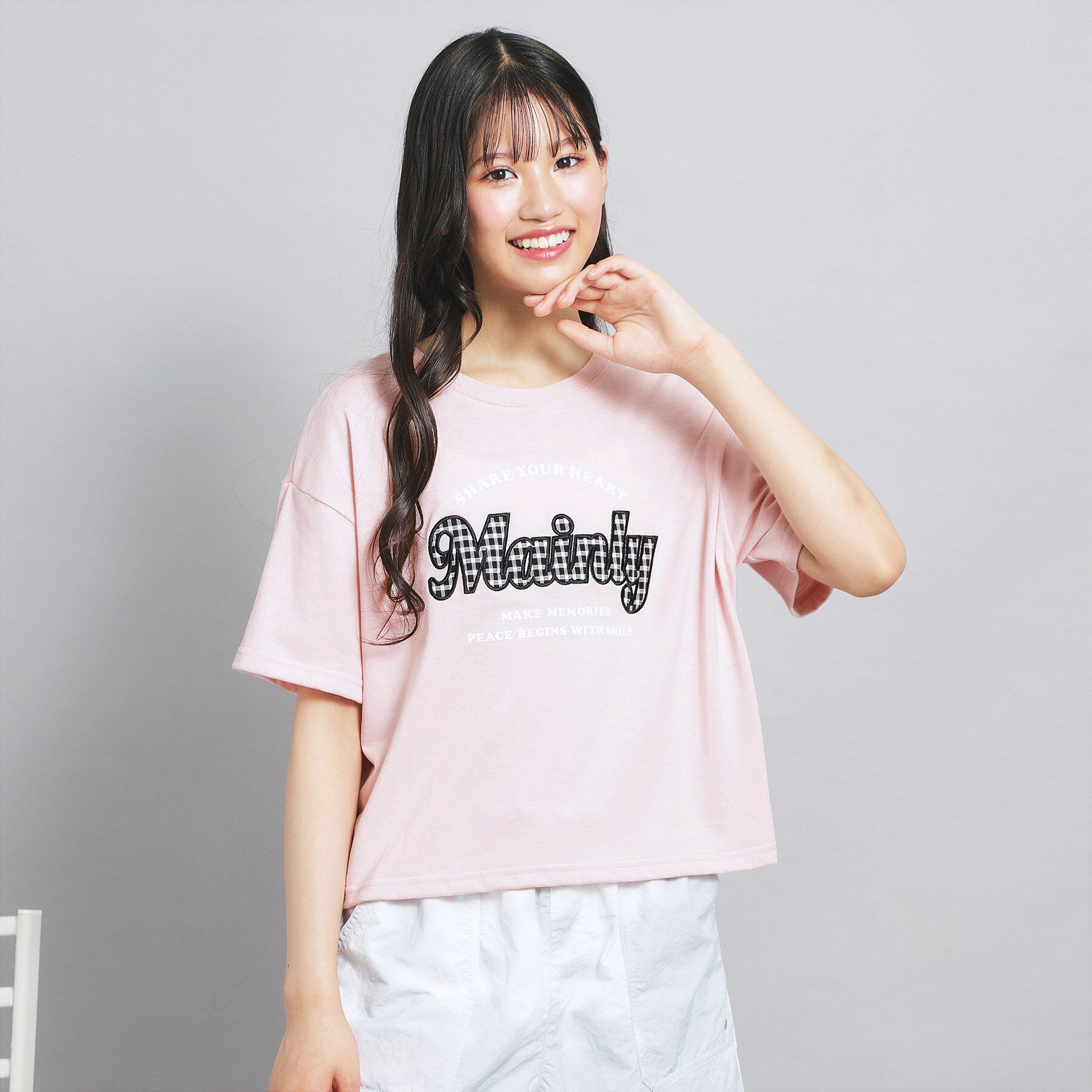 PINK-latte「ギンガムアップリケTシャツ」|Tシャツ・カットソー|ピンク(071)