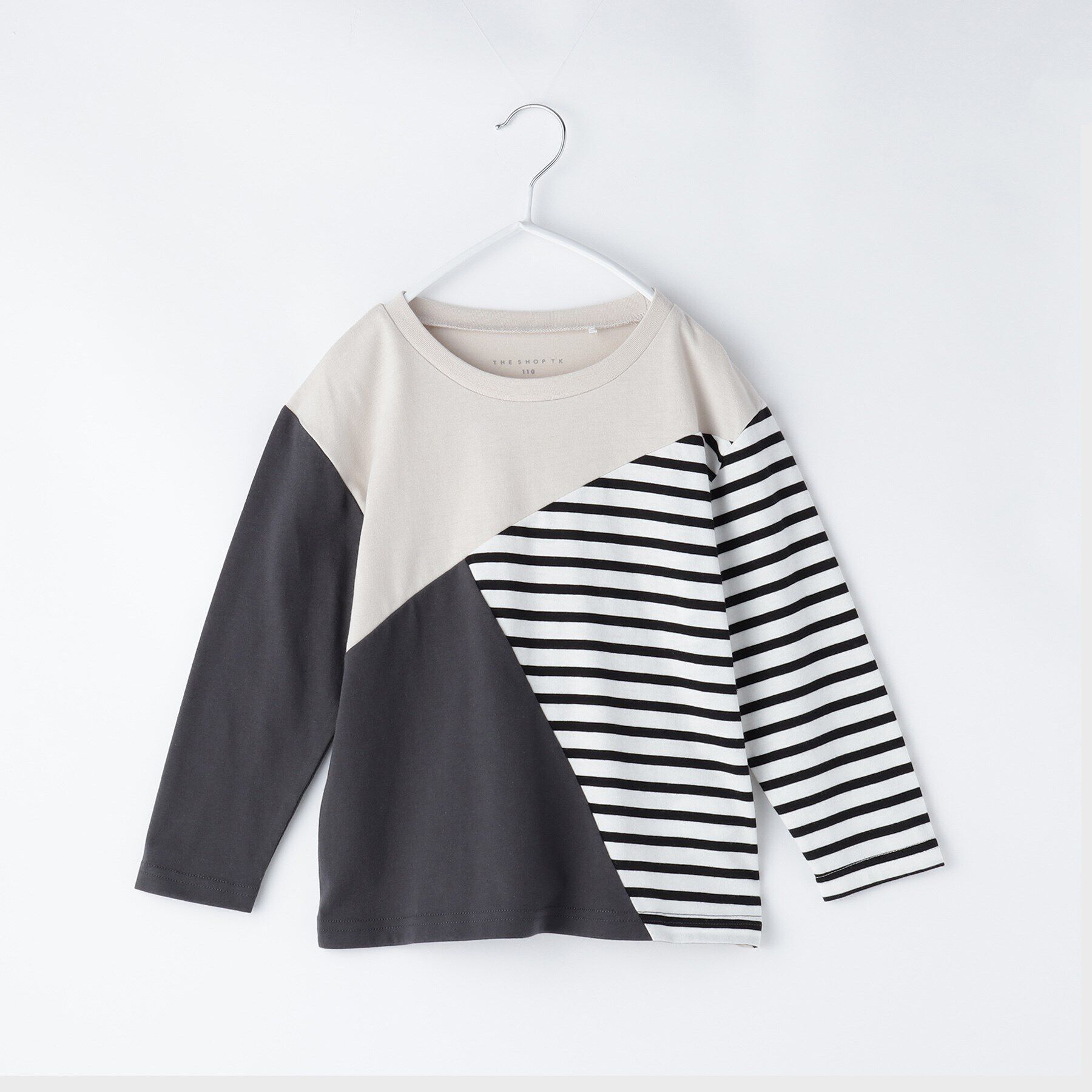 THE SHOP TK「【100-150】斜めブロッキング長袖Tシャツ/洗濯機OK」|Tシャツ・カットソー|