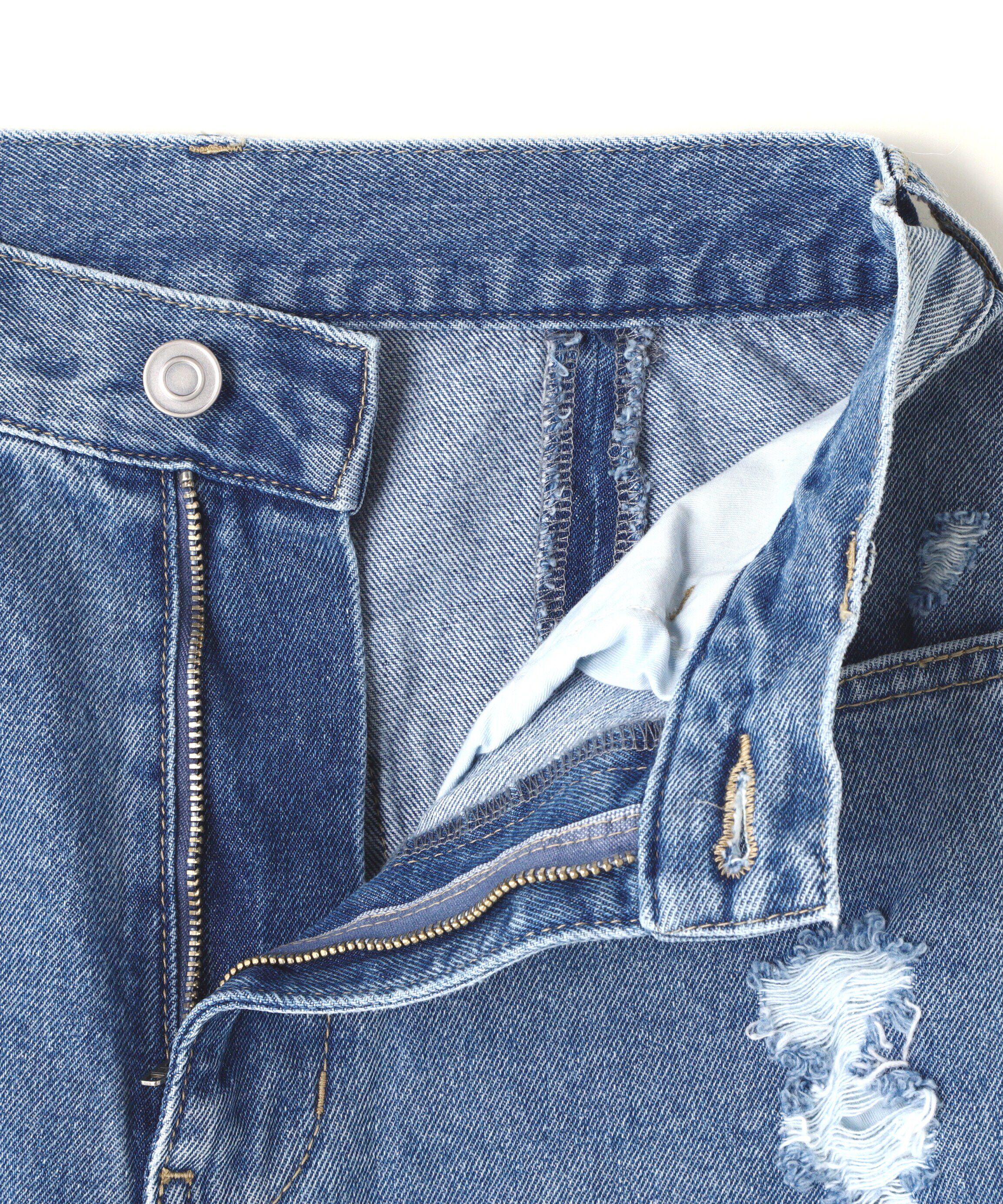  「スリット切替ダメージワイドデニムパンツ《S Size Line》」|その他|