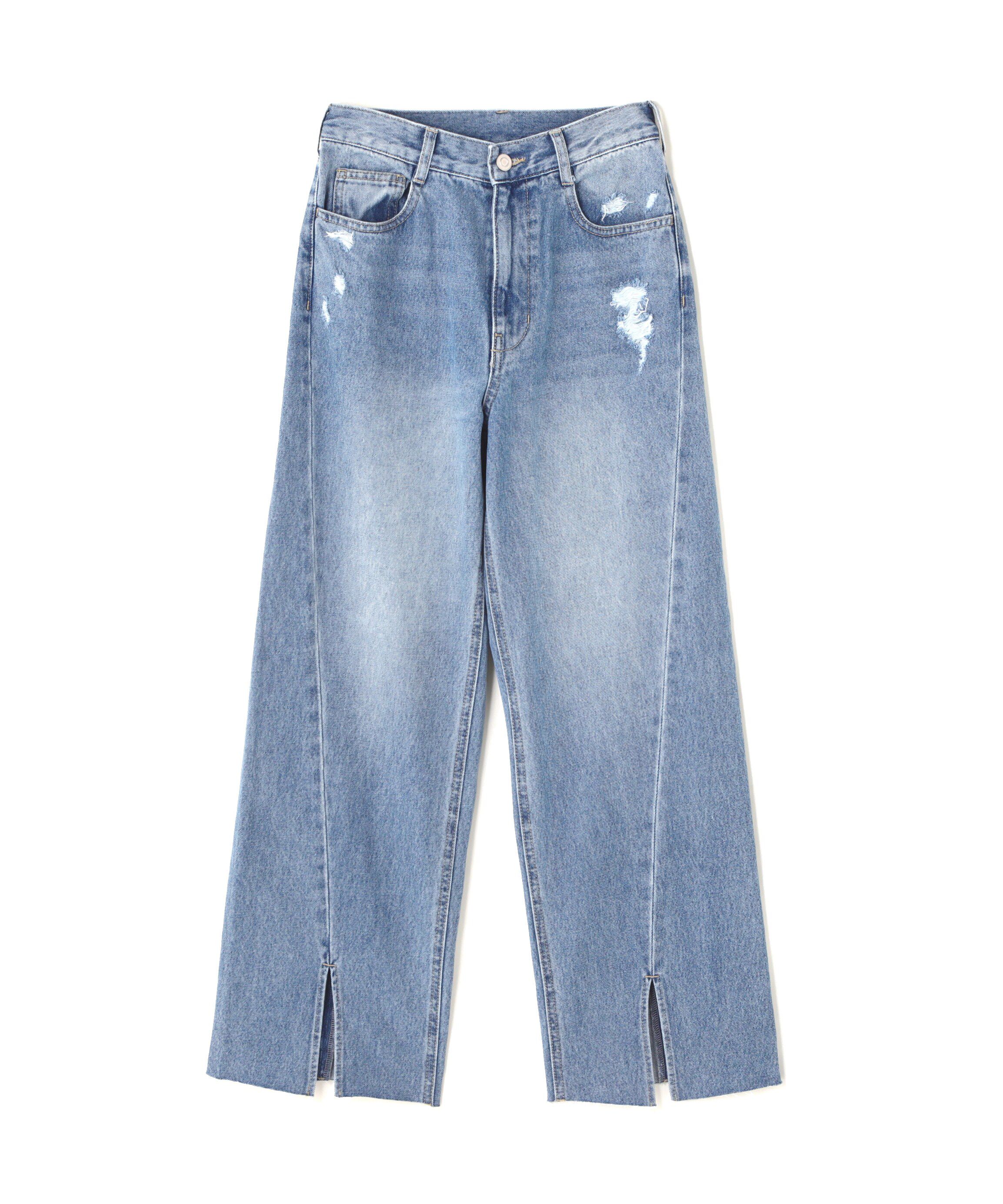  「スリット切替ダメージワイドデニムパンツ《S Size Line》」|その他|