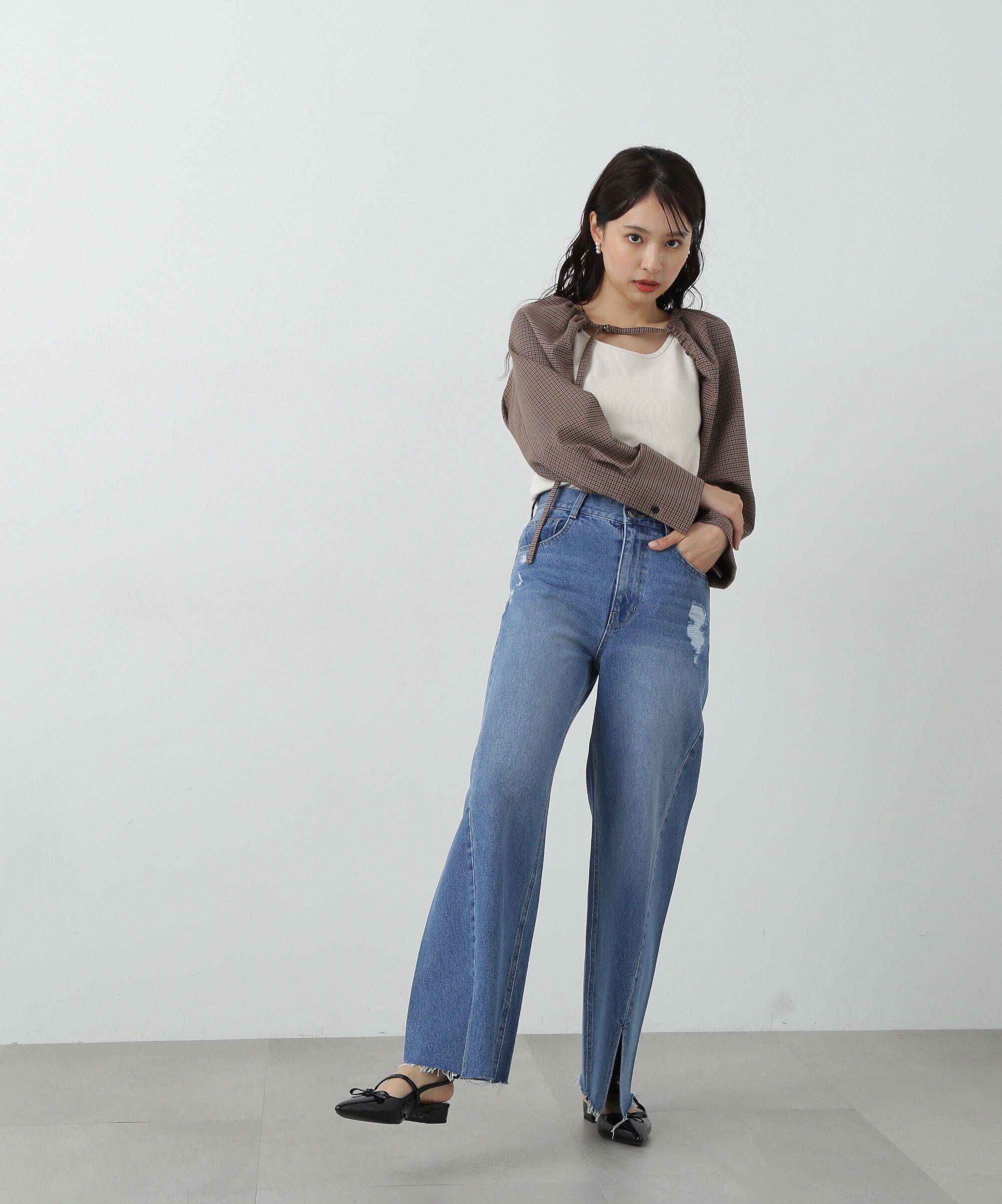  「スリット切替ダメージワイドデニムパンツ《S Size Line》」|その他|