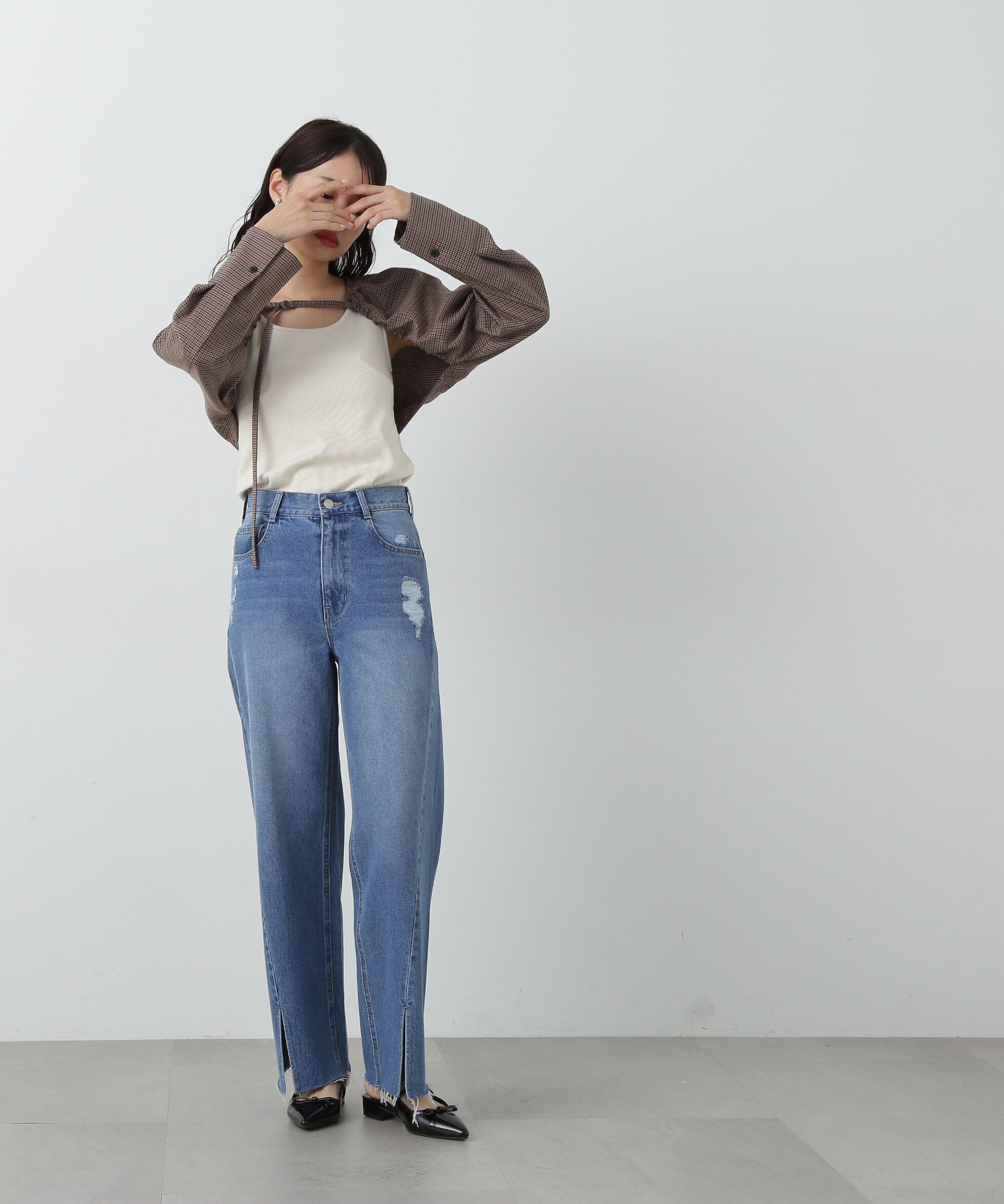  「スリット切替ダメージワイドデニムパンツ《S Size Line》」|その他|