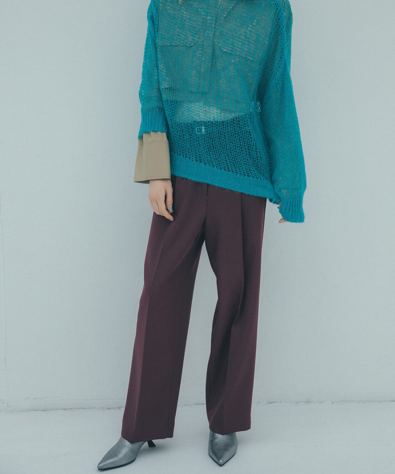  「センタープレスベルト付ワイドパンツ《S Size Line》」|その他|ボルドー