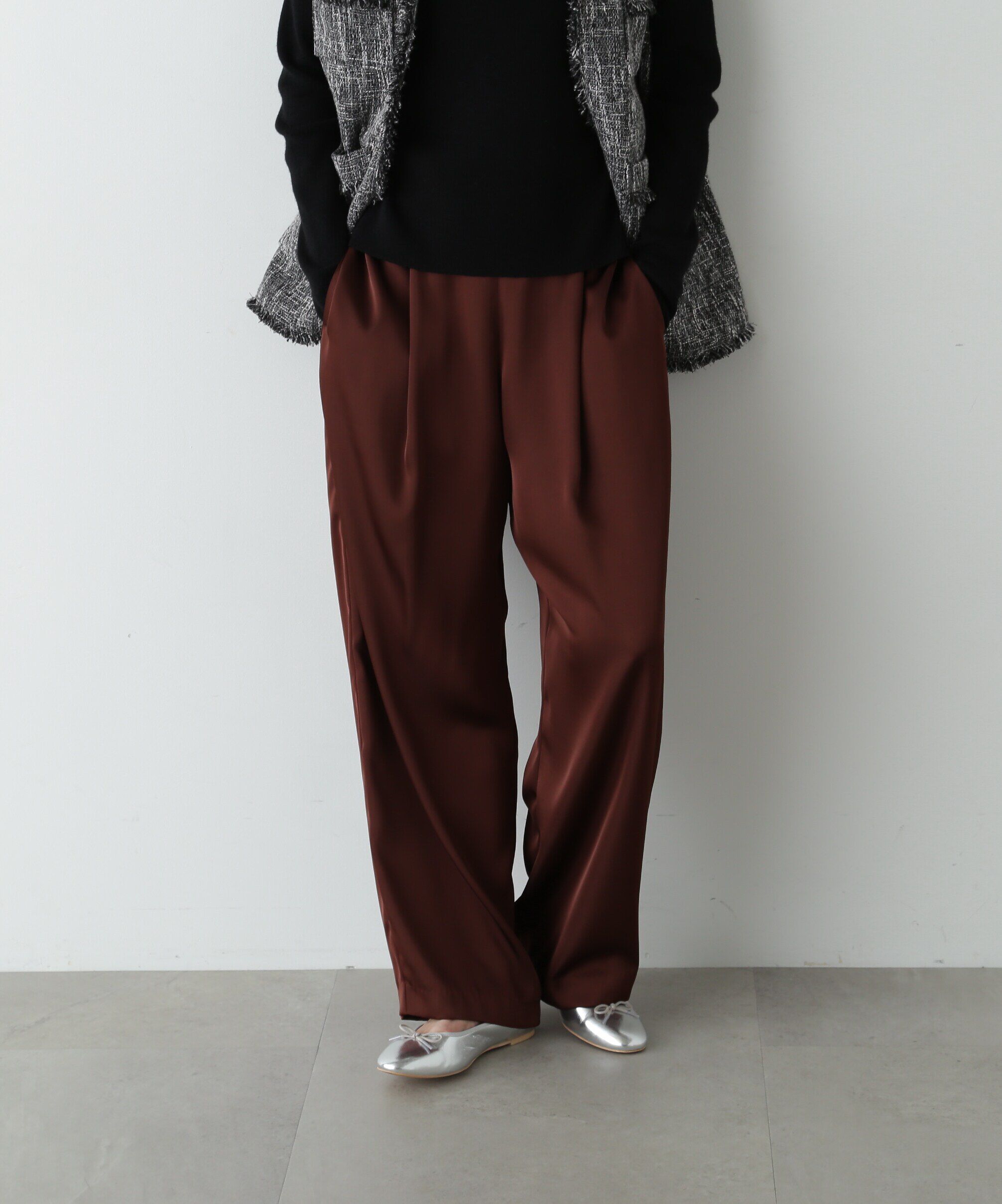  「イージーサテンワイドパンツ《S Size Line》」|その他|ブラウン