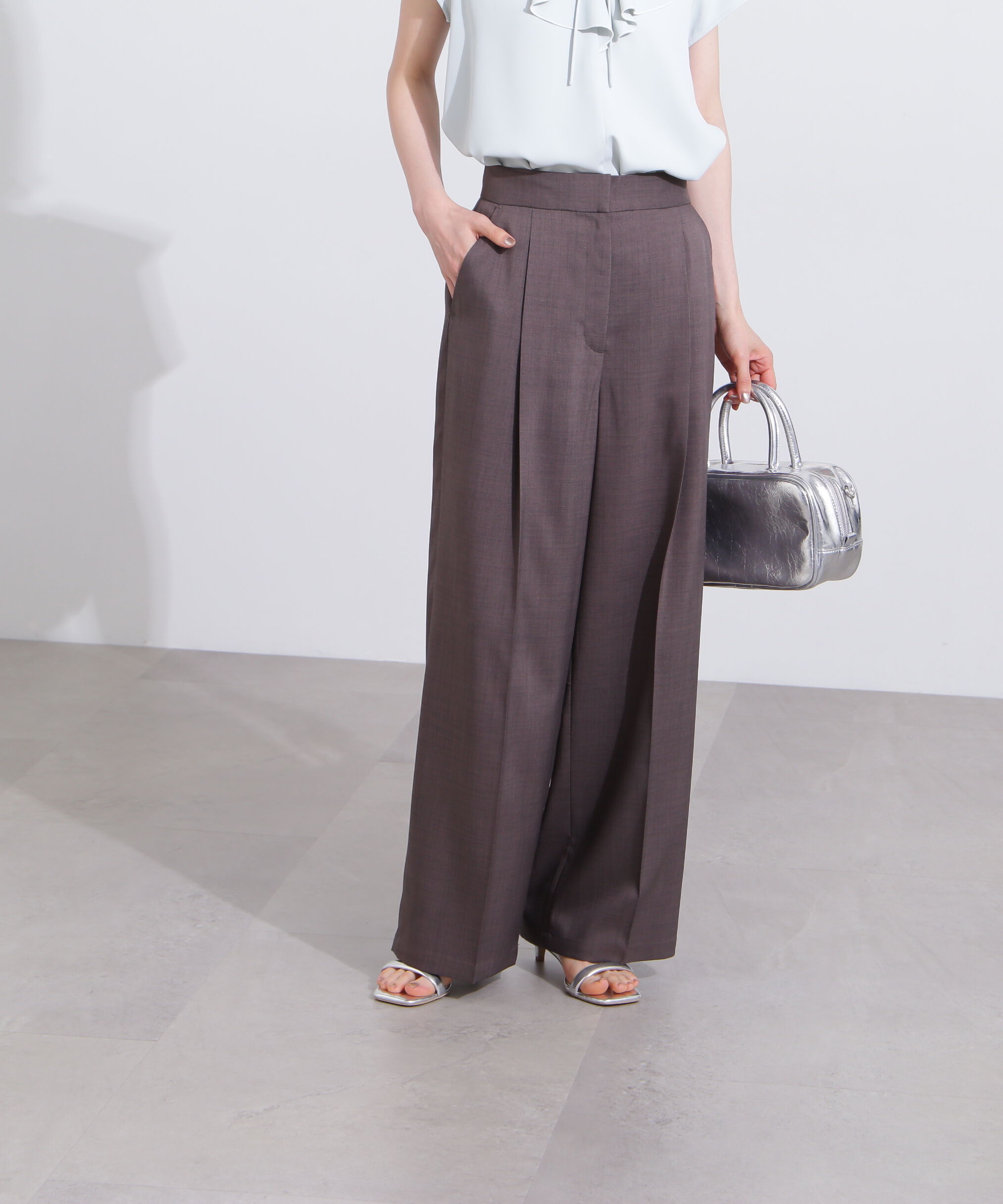  「リネンライクタックパンツ」|その他|ブラウン