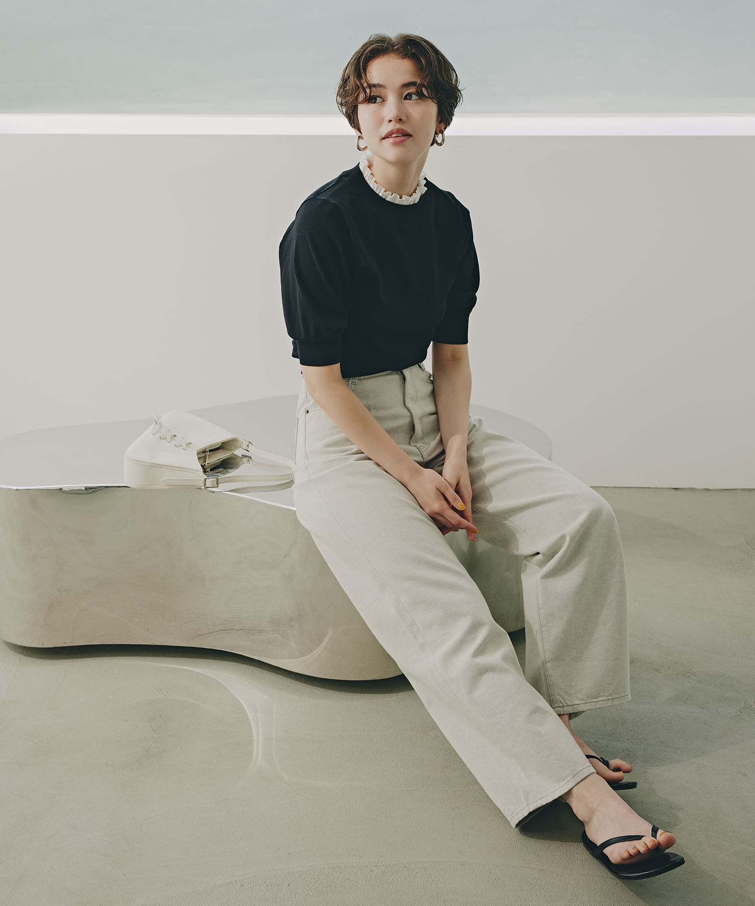  「フリルネックフォルムスリーブニット」|ニット・セーター|