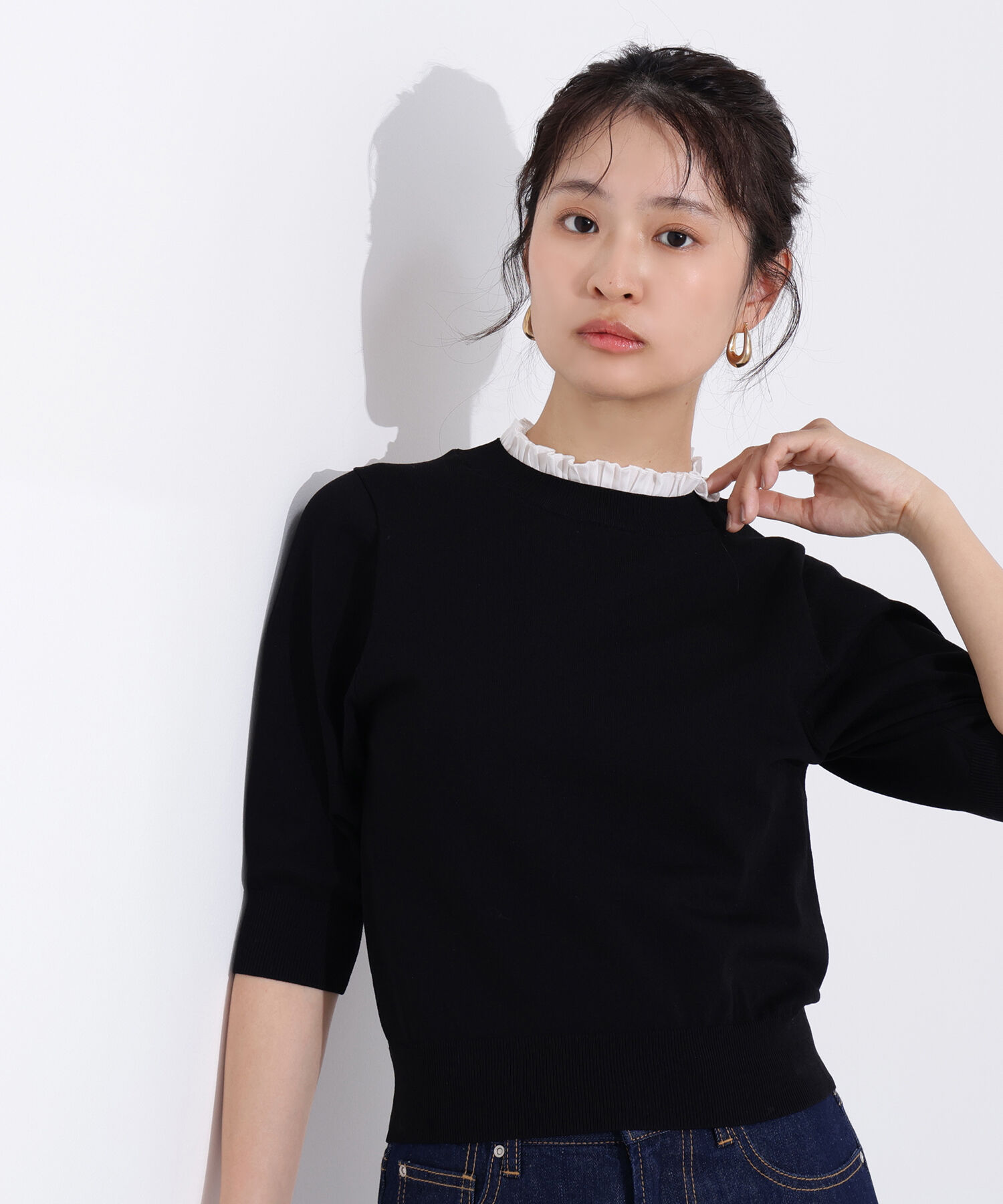  「フリルネックフォルムスリーブニット」|ニット・セーター|
