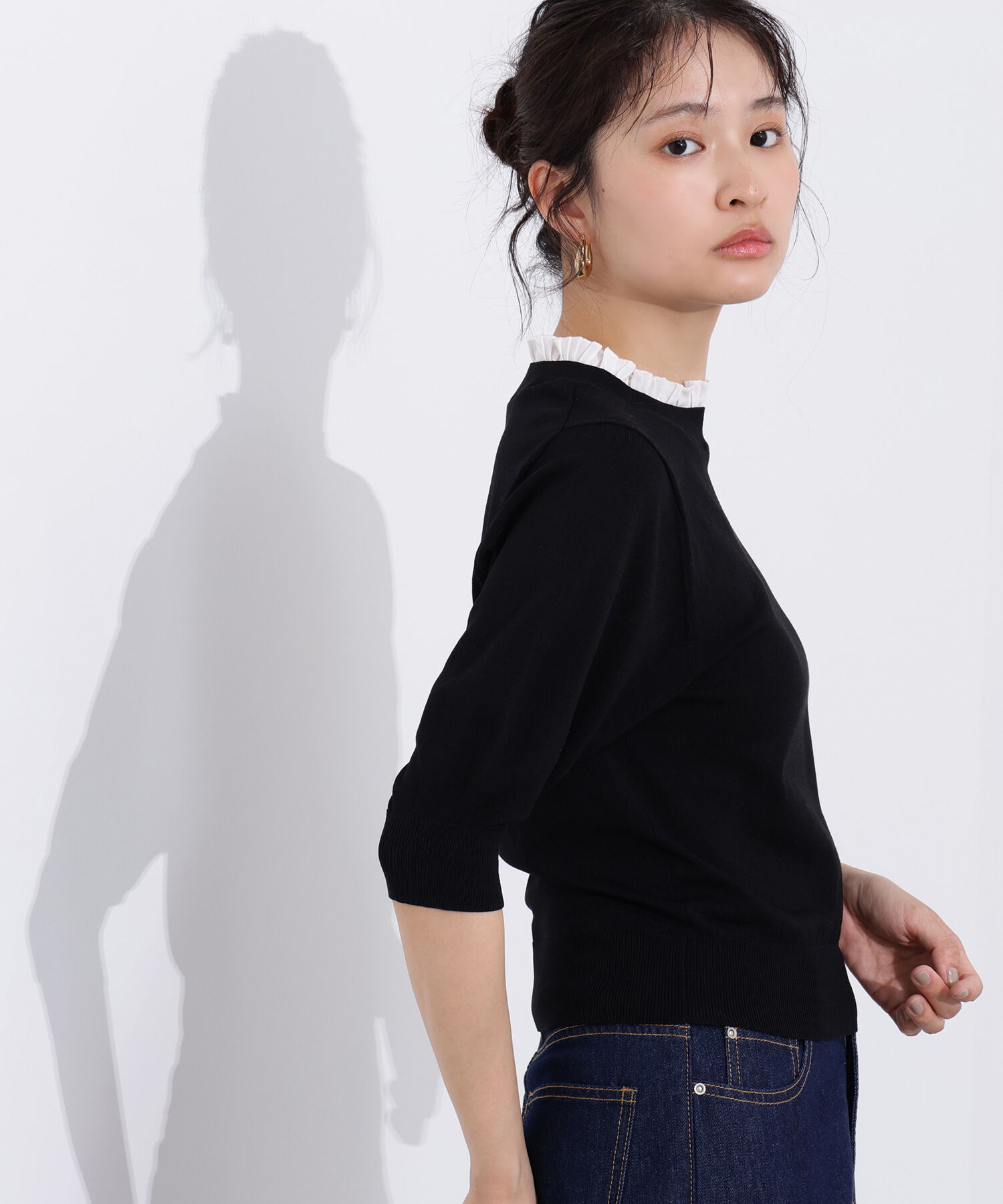  「フリルネックフォルムスリーブニット」|ニット・セーター|