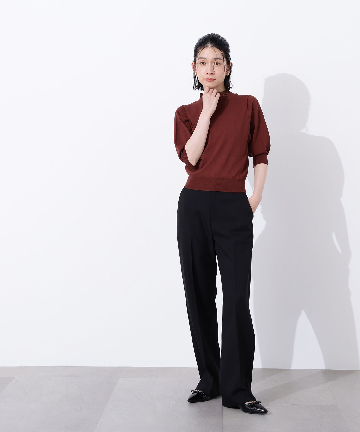  「フリルネックフォルムスリーブニット」|ニット・セーター|